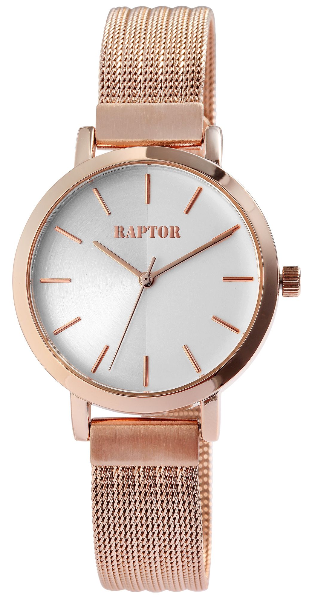 Raptor Damenuhr "Sandra" mit Edelstahl-Milanesearmband, roségoldfarben
