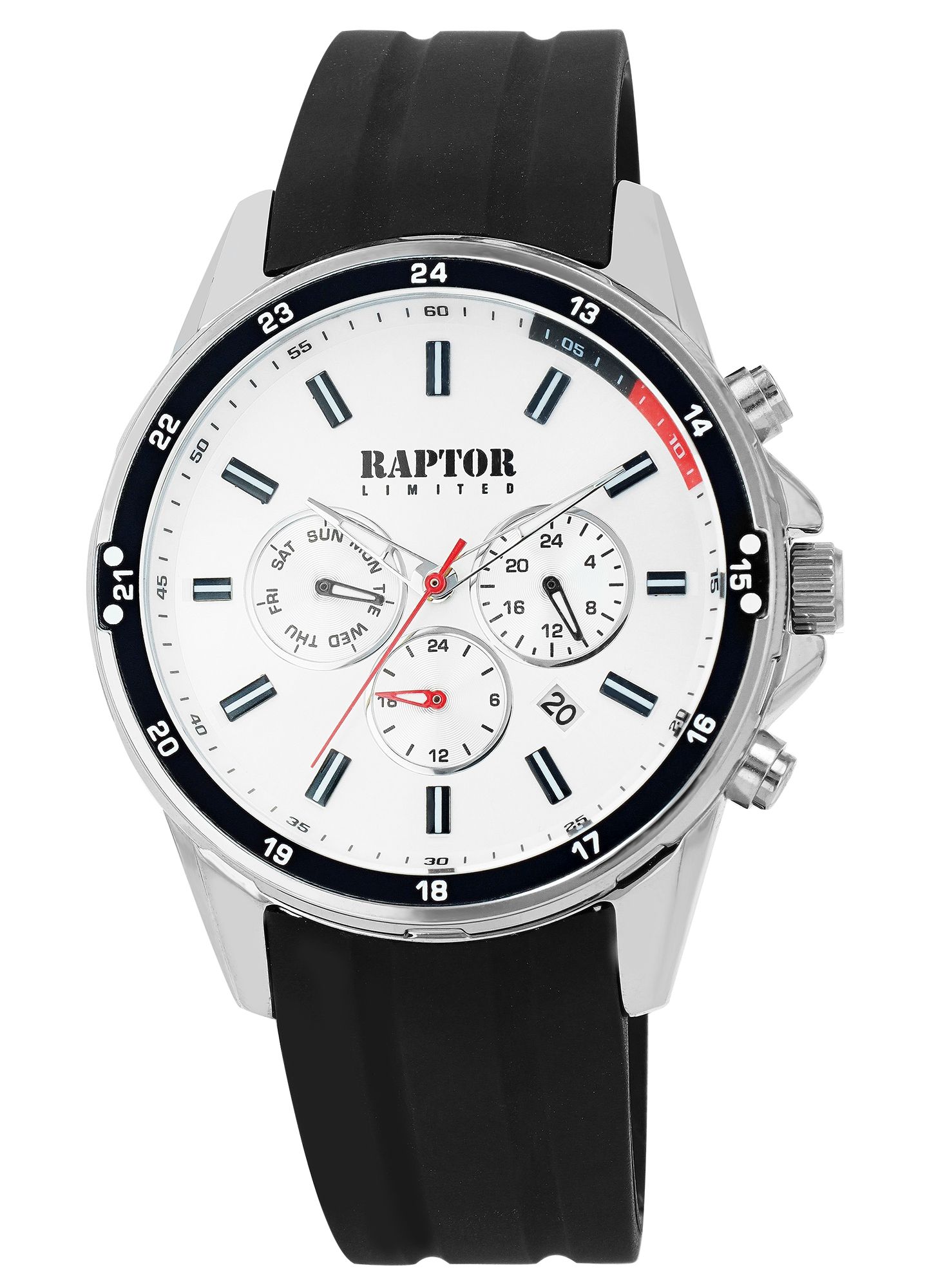 Raptor Limited Herren Multifunktionsuhr mit Silikonarmband, schwarz