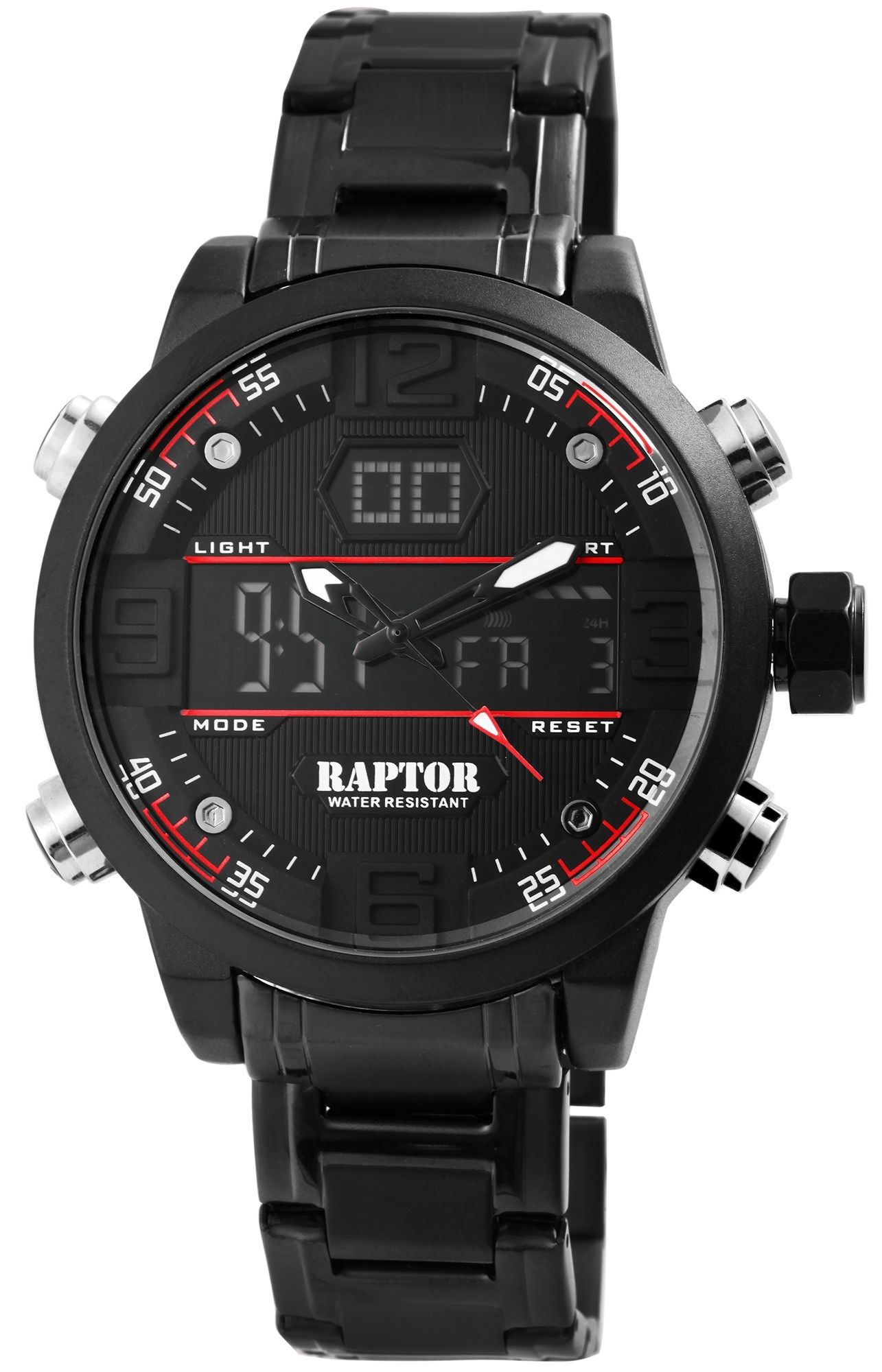 Raptor Analog/Digitaluhr "Centro" mit Edelstahlband