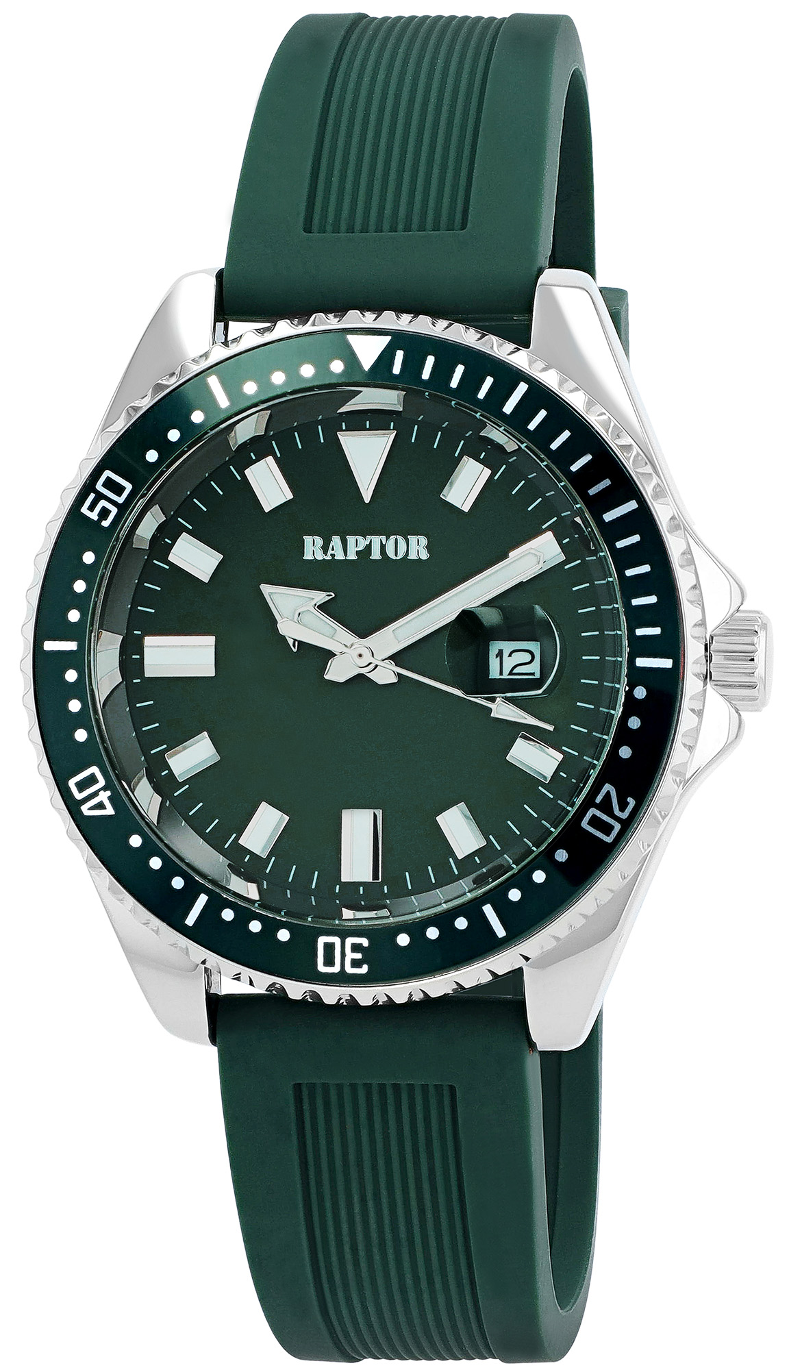 Raptor Herrenuhr "Flex" mit Silikonband, Ø 43 mm, grün/ silberfarben