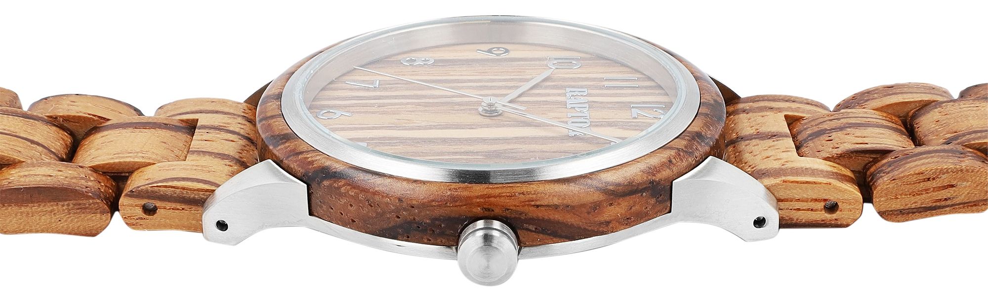 Raptor Herrenuhr "Cedric", Zebraholzarmband und -gehäuse mit Edelstahl