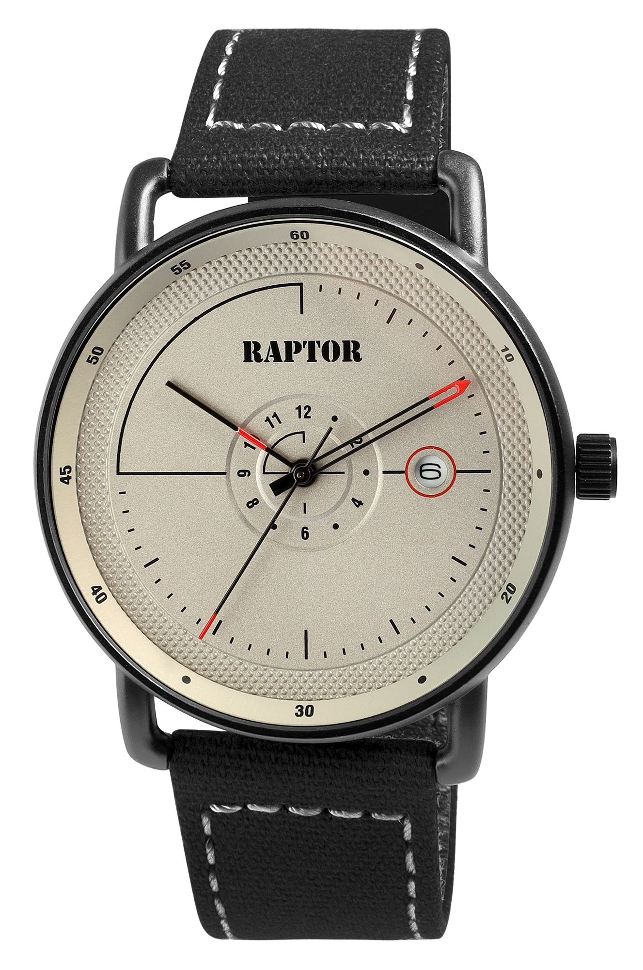 Raptor Herrenuhr "Zoltar" mit Textilarmband, Datumsanzeige, 5 ATM, schwarz/ZB grau
