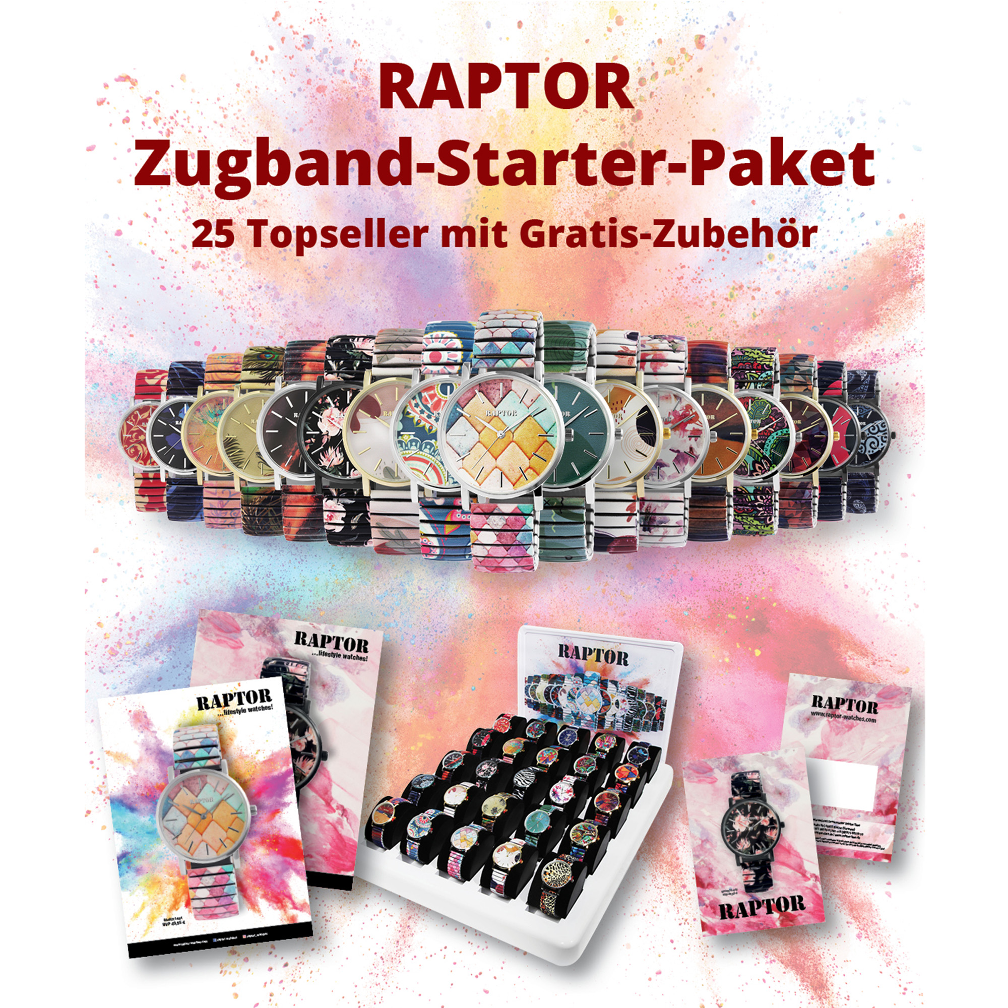 Raptor Damen Zugbanduhren im Starterpaket, 25 Uhren farblich sortiert