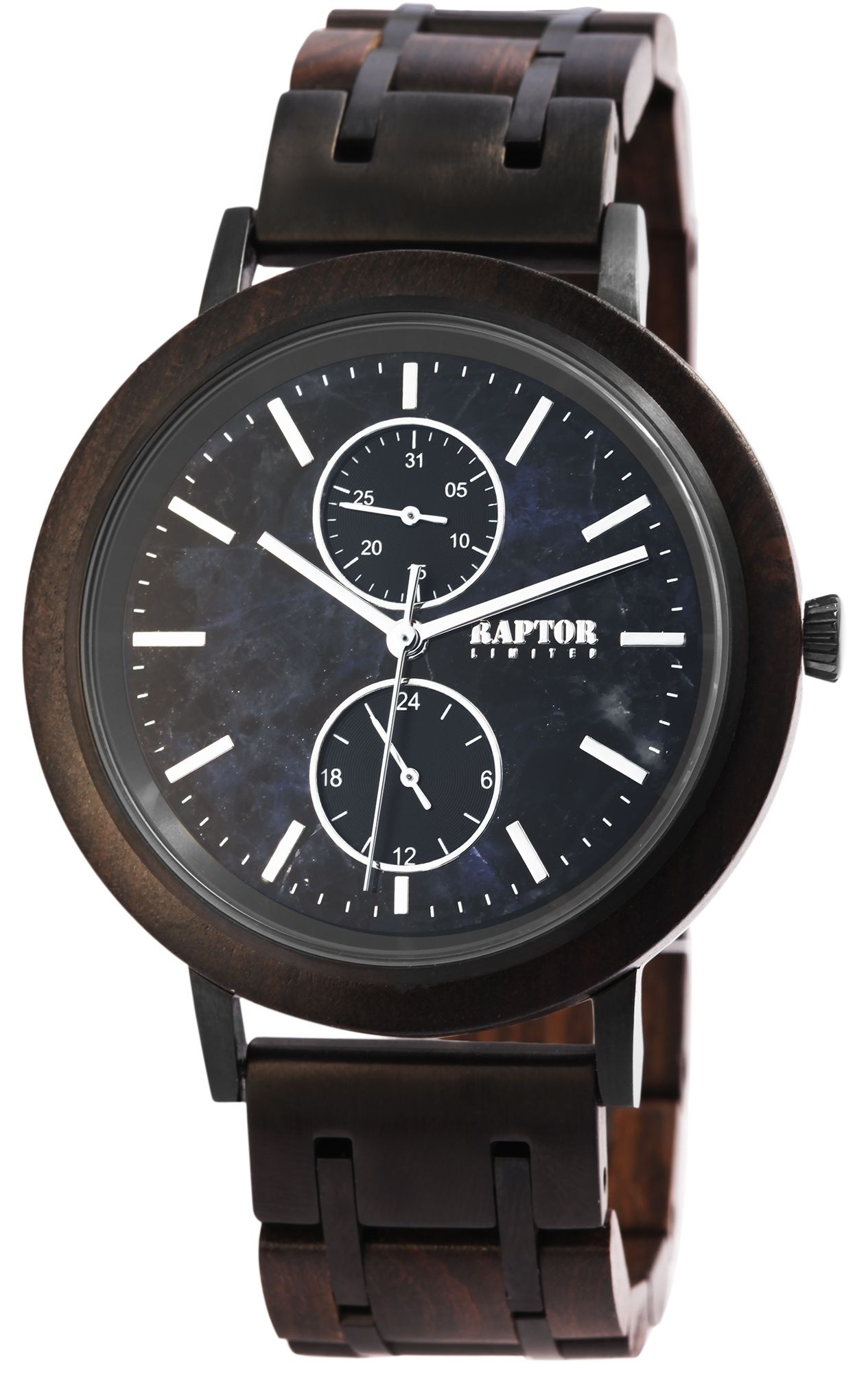 RAPTOR LIMITED Herrenuhr "Marble" mit Multifunktionsuhrwerk, Edelstahl mit Holz
