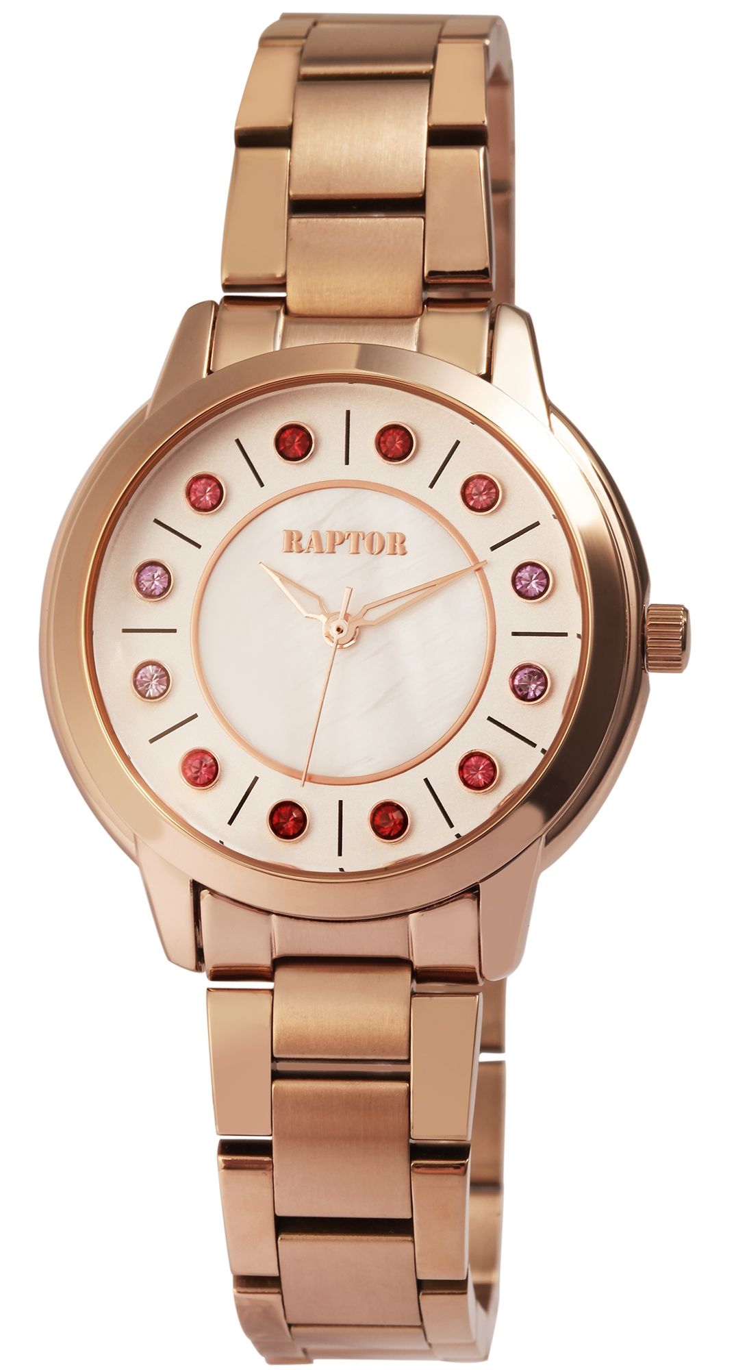 Raptor "Gloriani" Damenuhr mit Edelstahlarmband, Similisteine, roségoldfarben