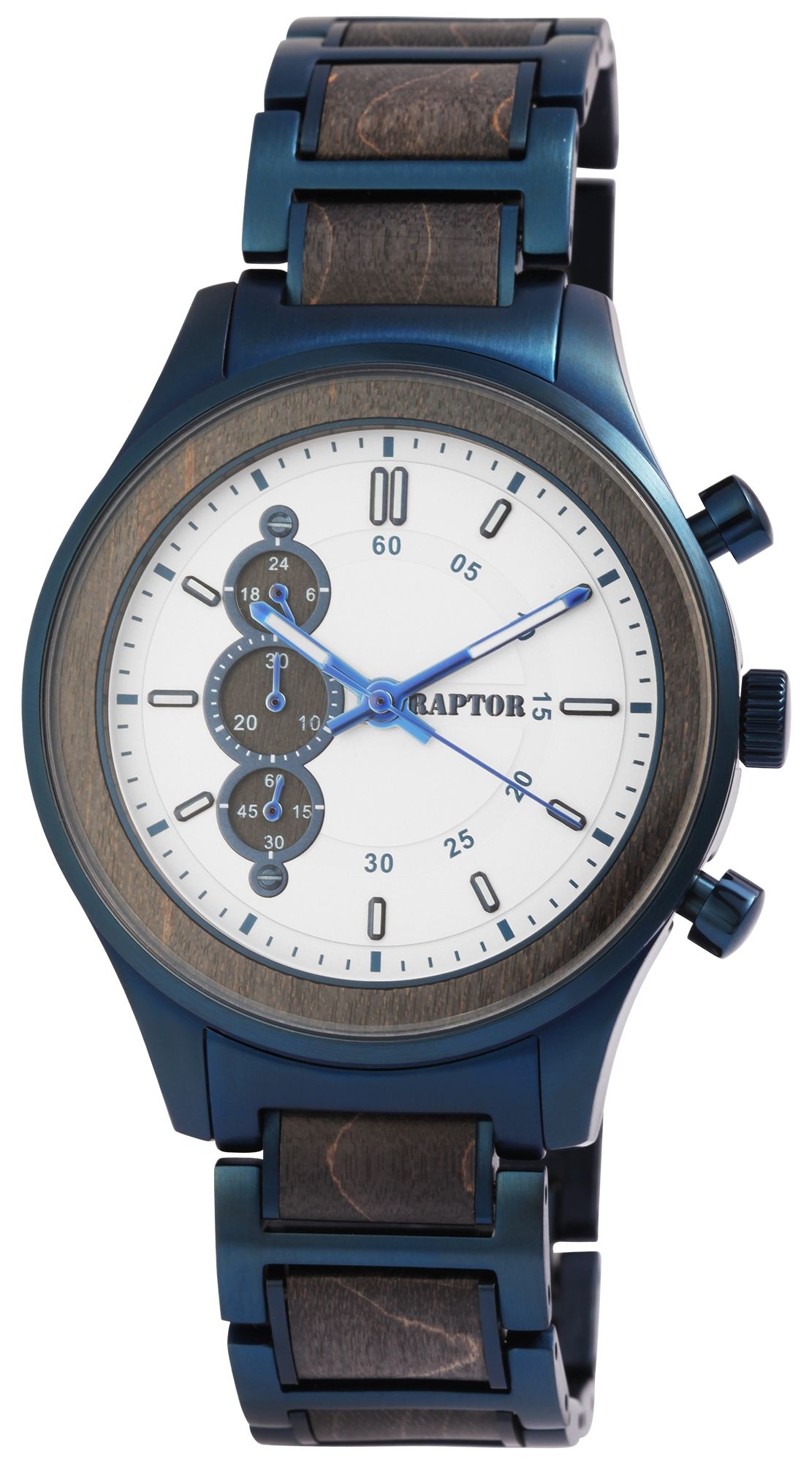 Raptor Herrenuhr "Hoock" aus Edelstahl mit Ahornholz,  24 Std. Anzeige und Stoppfunktion