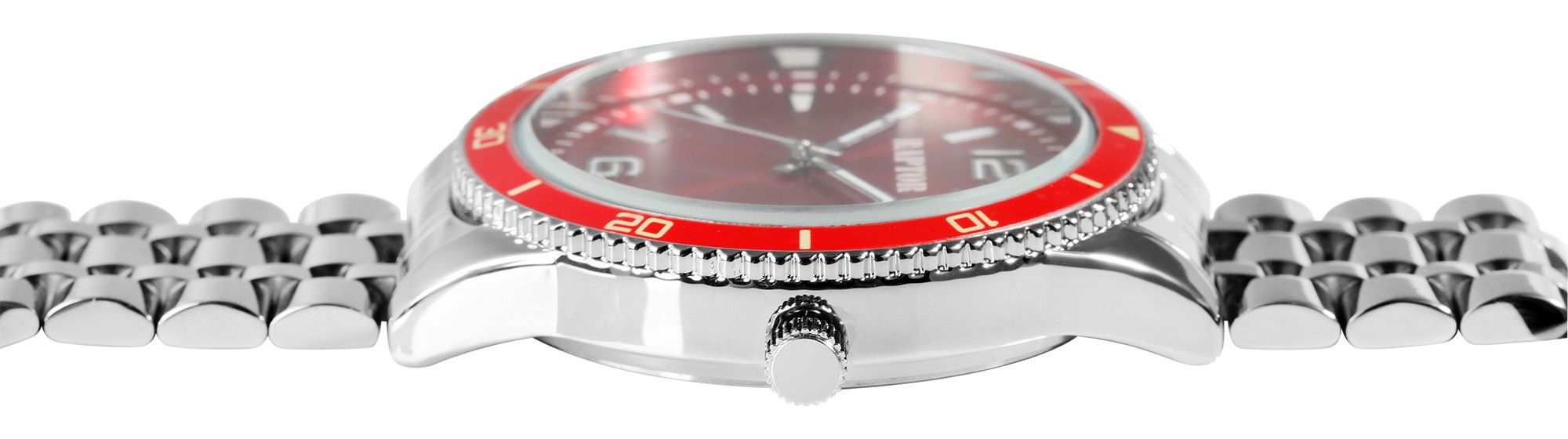 Raptor Herrenuhr "Brandon" mit Edelstahlarmband, Datumsanzeige, silberfarben/rot