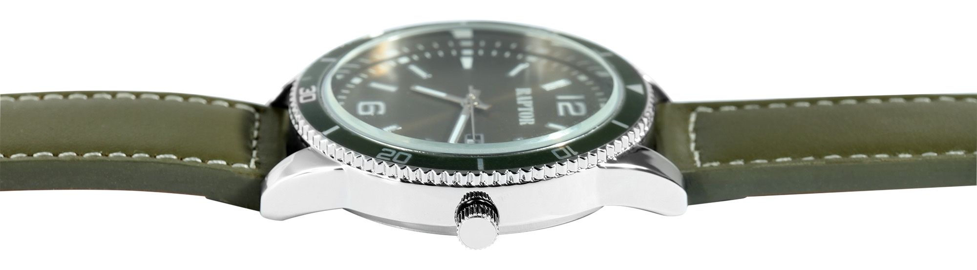 Raptor Herrenuhr "Simon" mit Echtlederarmband, Datumsanzeige, grün