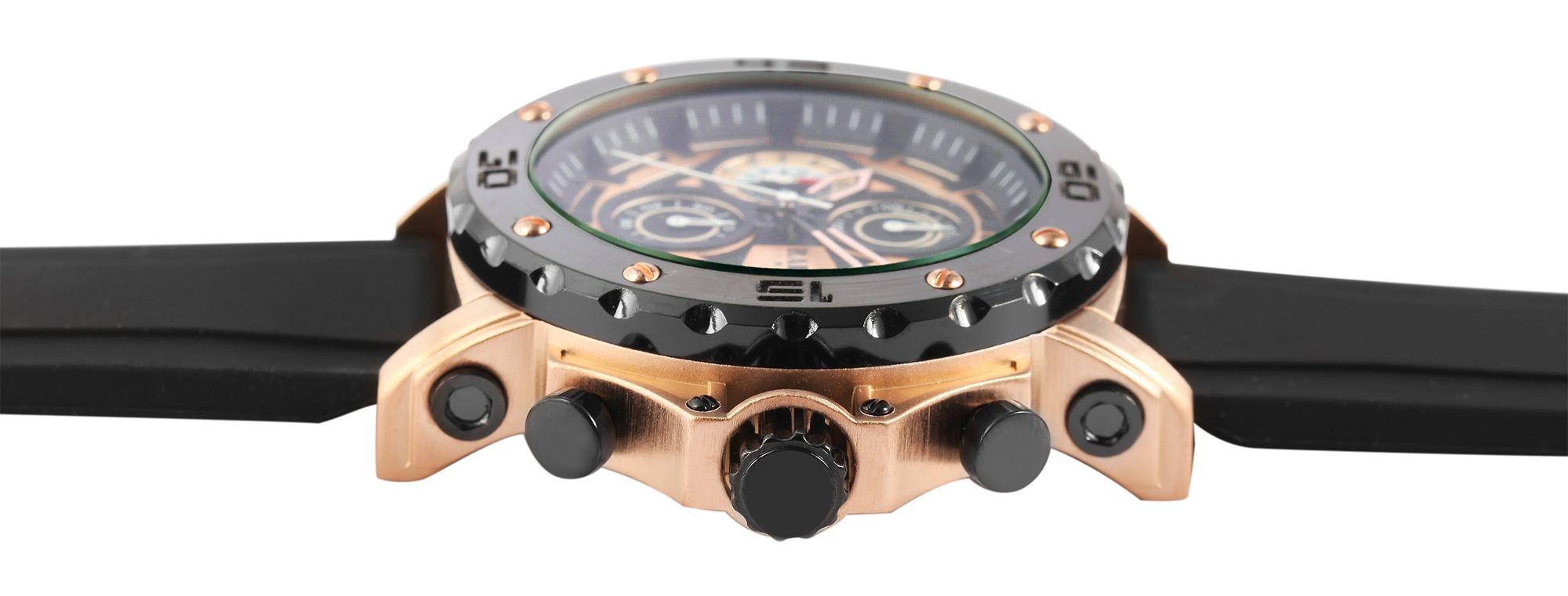 Raptor Limited Herrenchronograph "Raman" mit Silikonarmband, schwarz/roségoldfarben