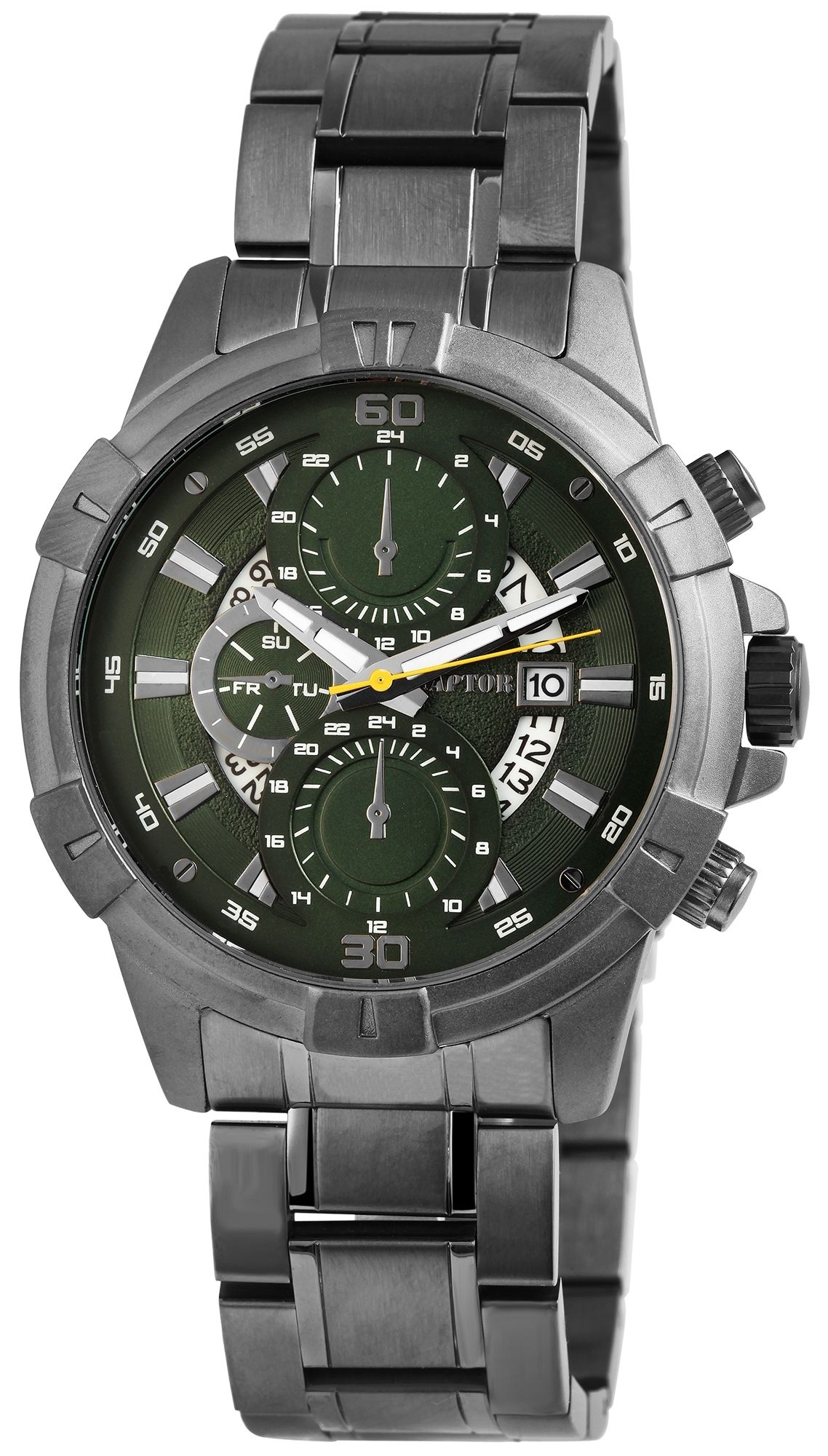 Raptor Herrenuhr mit Edelstahlarmband, metallic grau/grün
