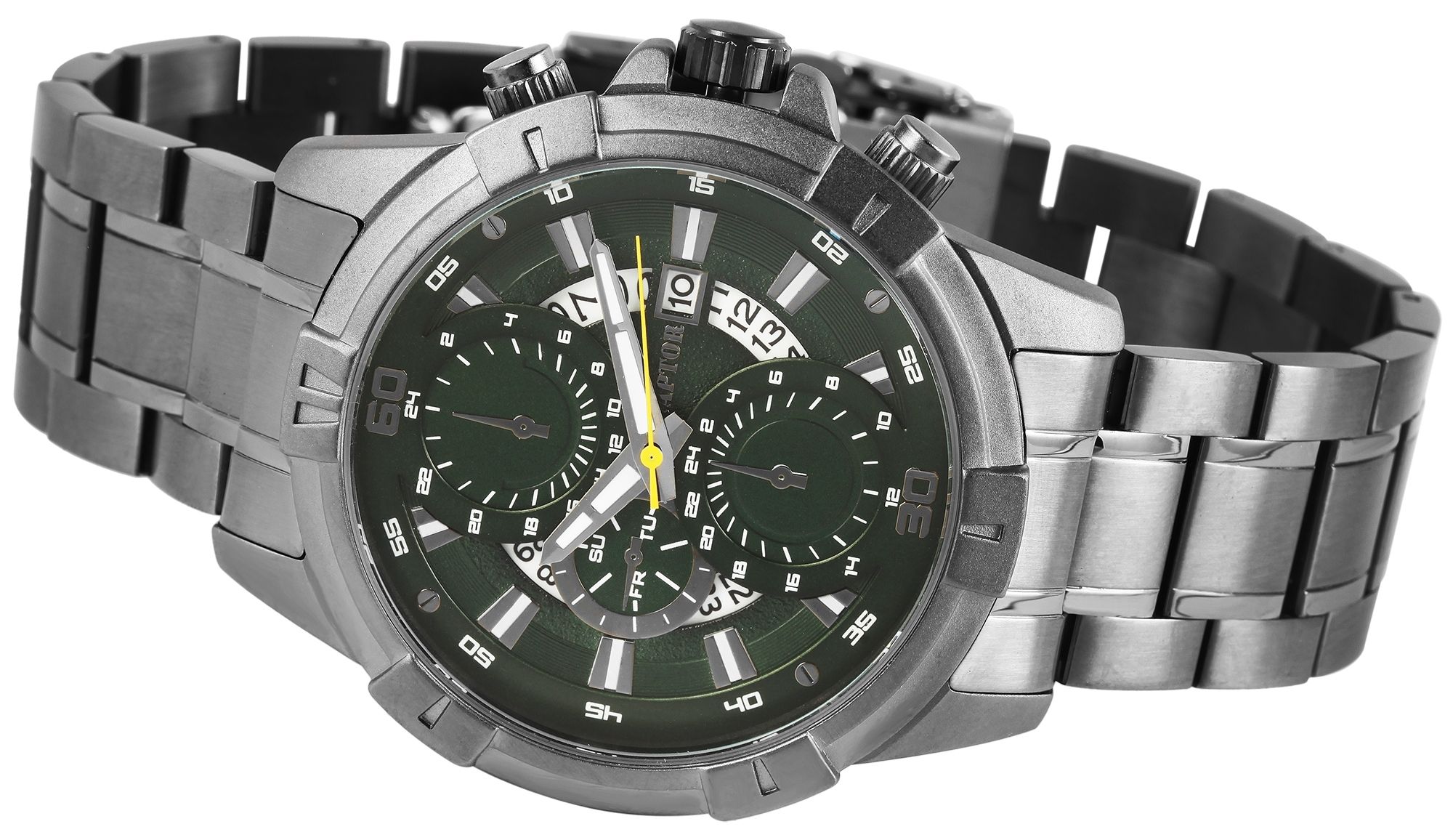 Raptor Herrenuhr mit Edelstahlarmband, metallic grau/grün
