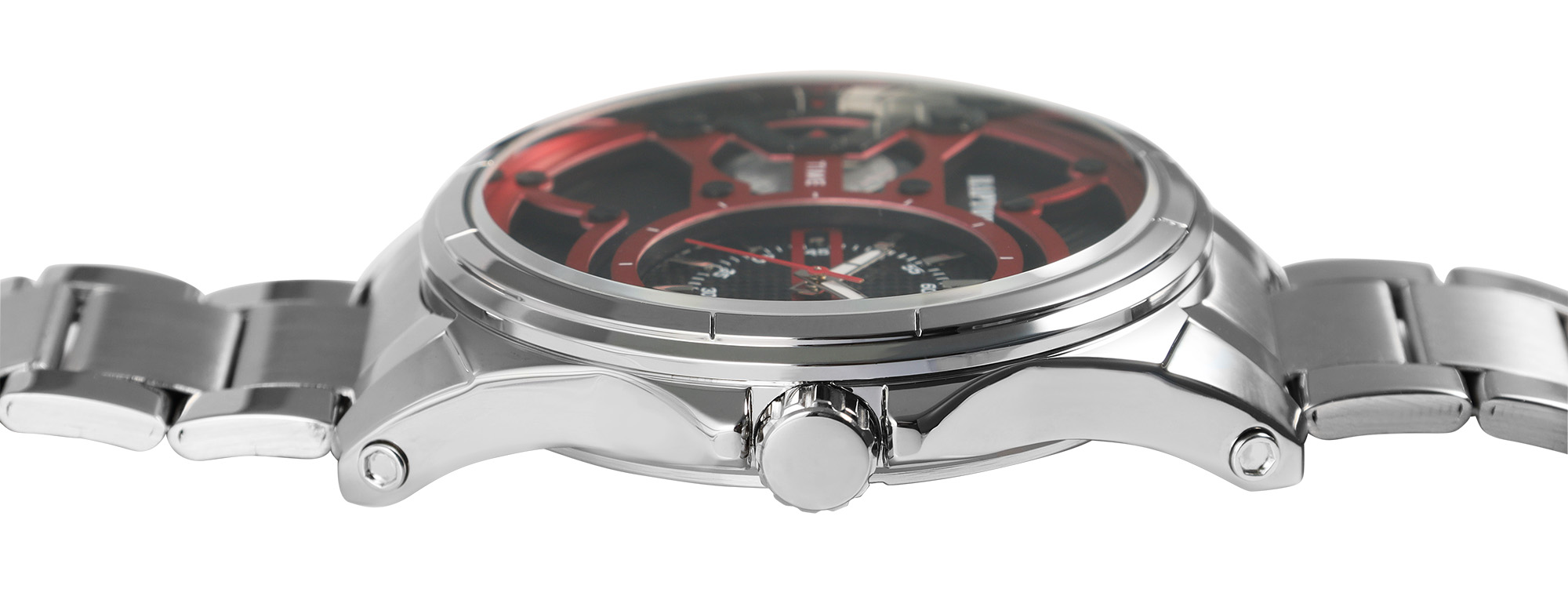 RAPTOR Herrenuhr "Gabriel" mit 2 Uhrwerken, Edelstahlband, 3ATM, silberfarben/ Rot/ Schwarz