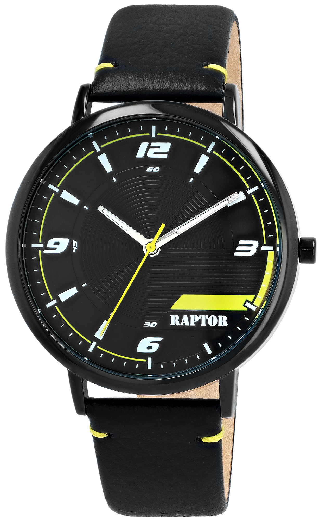 Raptor Herrenuhr "Maxim" mit Echtlederband Ø 44 mm, schwarz (gelb)