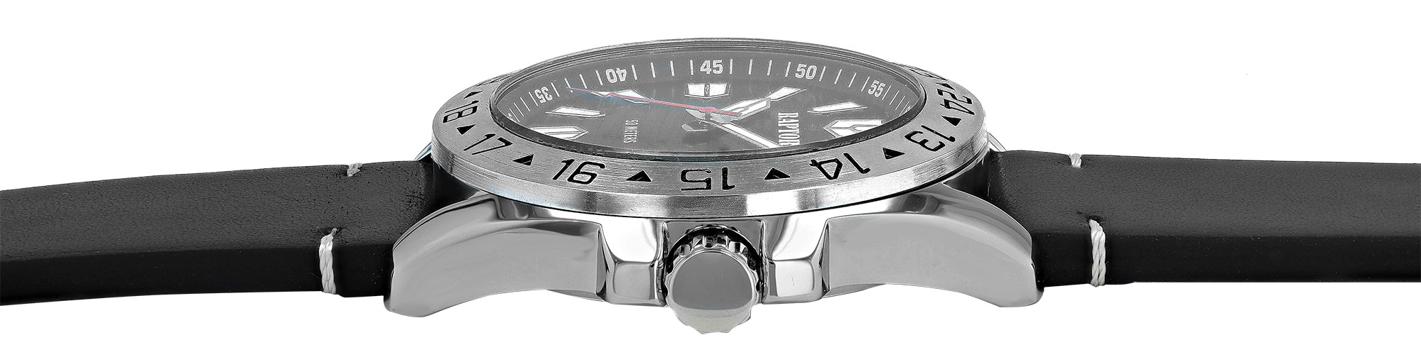 Raptor Herrenuhr "Kolja" mit Echtlederband, Ø 44 mm, schwarz/ silberfarben/ schwarz