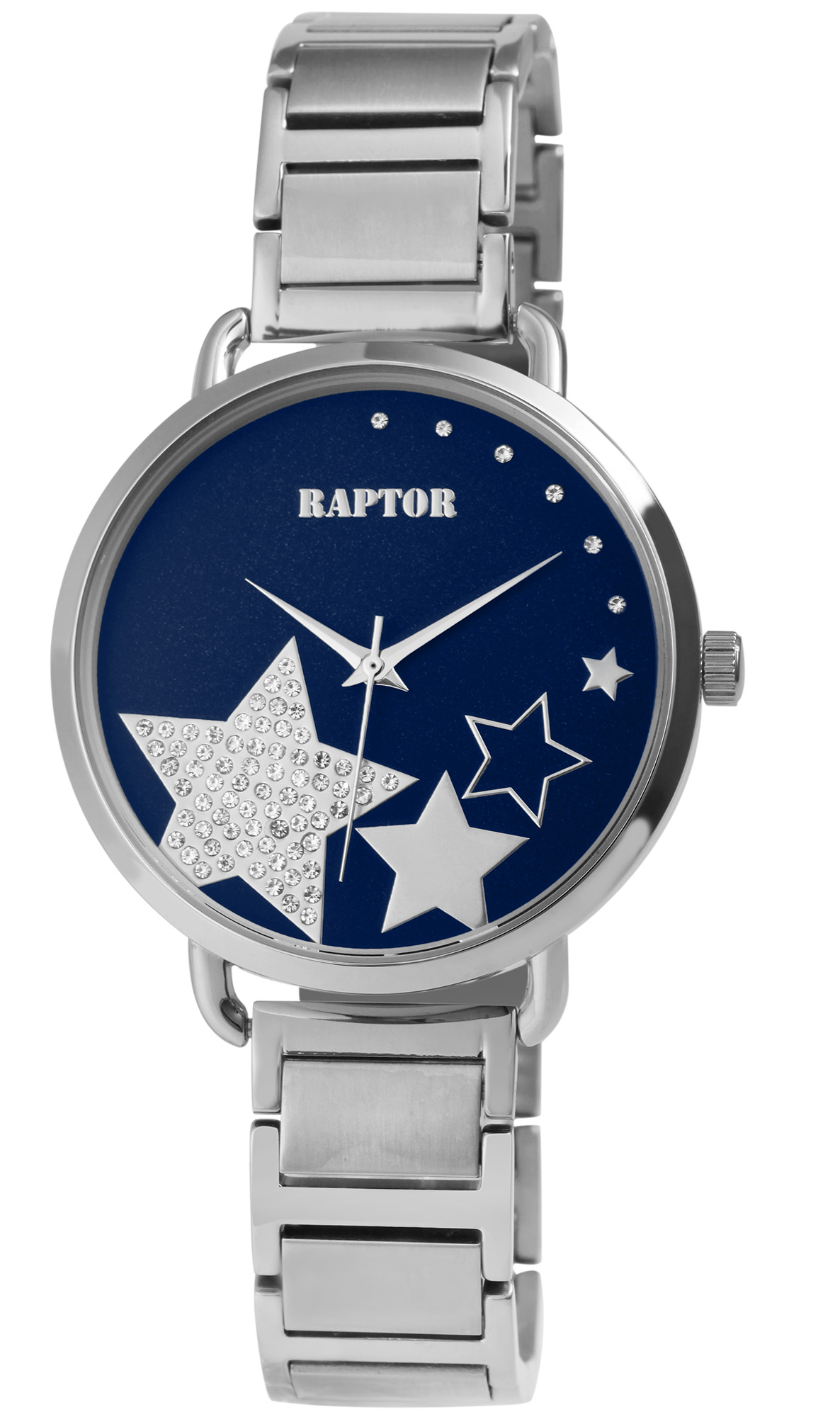Raptor Damenuhr mit Edelstahlarmband, silberfarben/blau