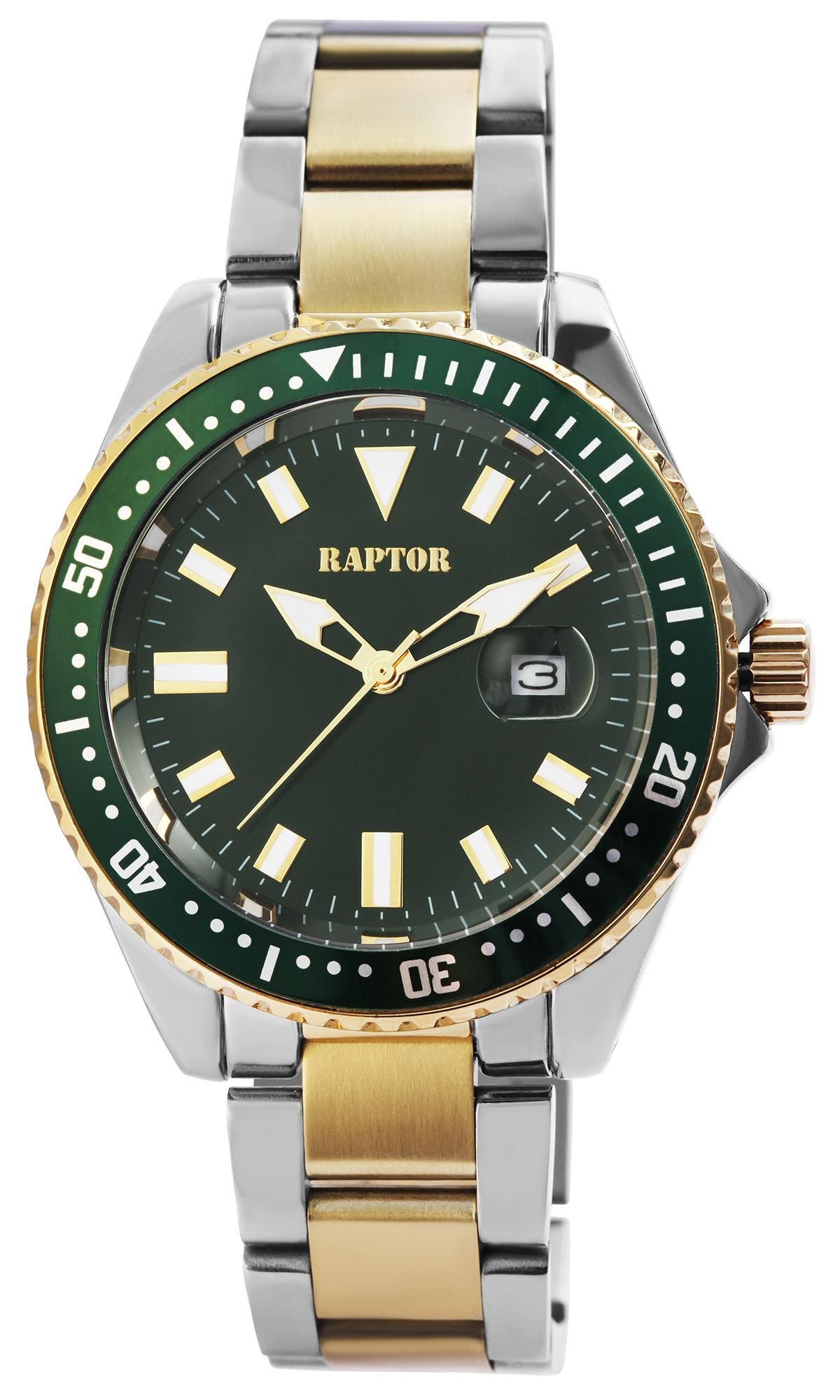 Raptor Herrenuhr "Serious" mit Edelstahlband, Ø 43 mm, bicolor/ grün