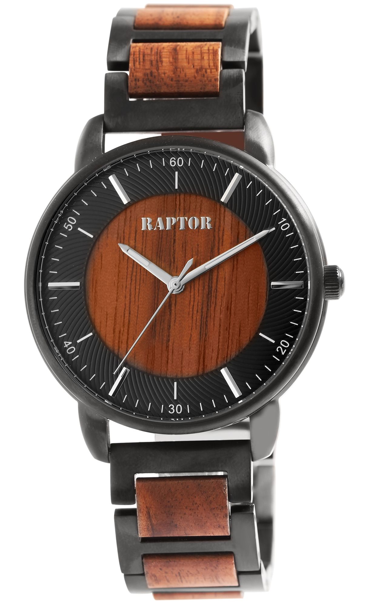 Raptor Herrenarmbanduhr "Lias" aus Edelstahl und Walnussholz