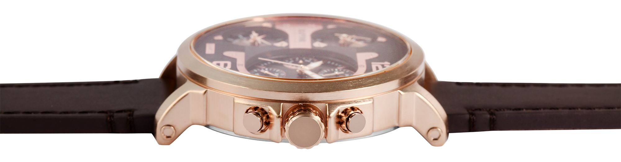 RAPTOR LIMITED Multifunktions-Herrenuhr "Maxx" Echtlederband, Ø 52 mm, braun/roségoldfarben