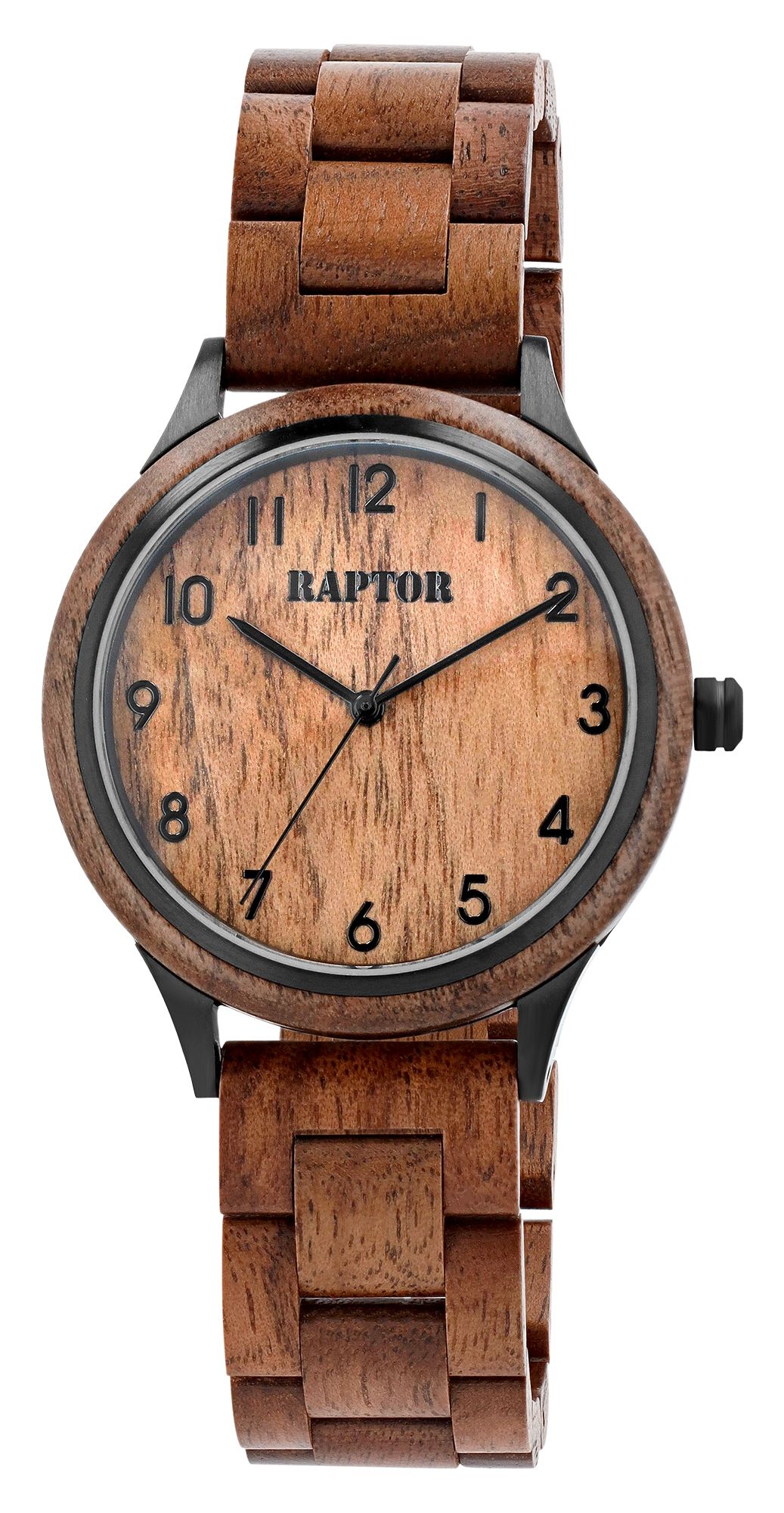 Raptor Herrenuhr "Cedric", Walnussholzarmband und -gehäuse mit Edelstahl