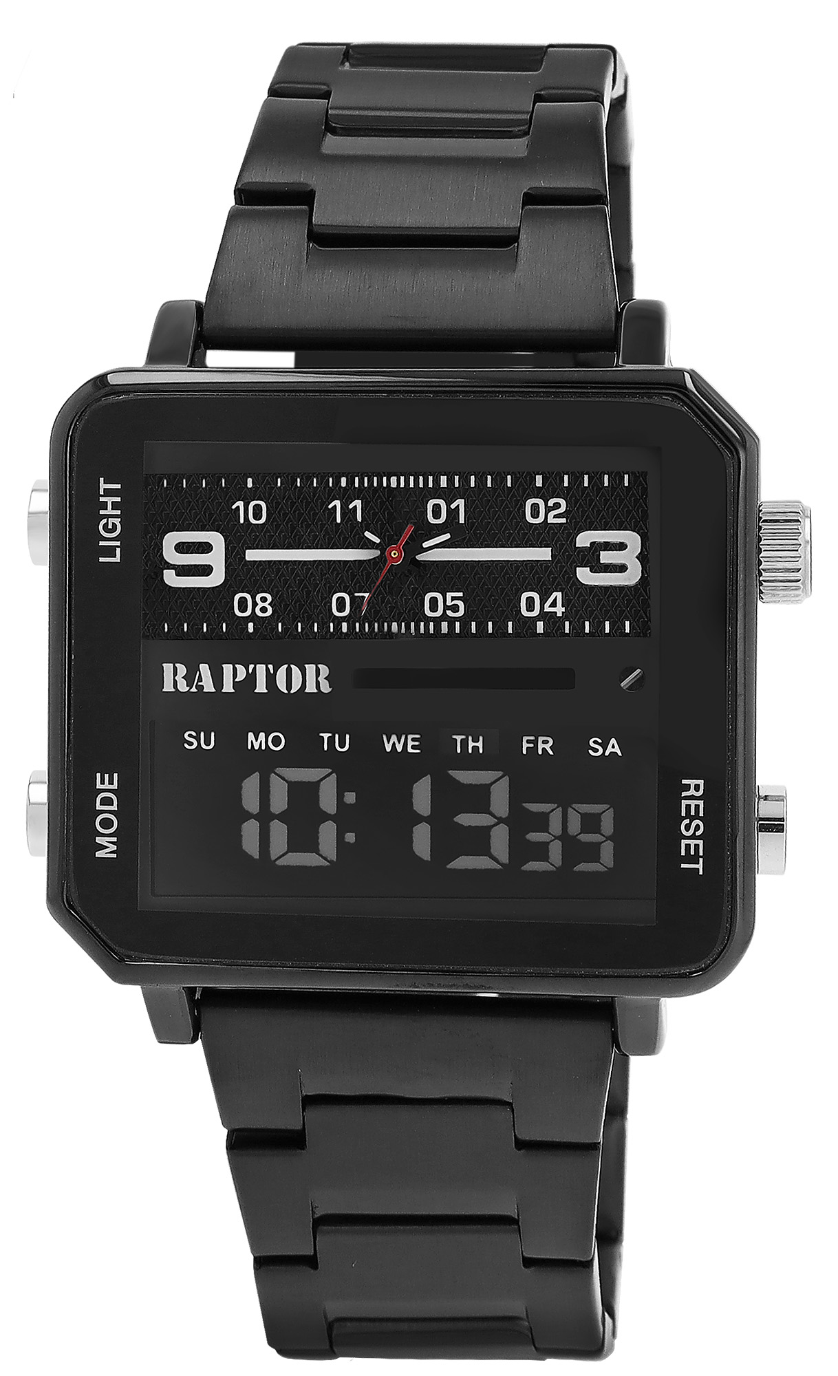 Raptor Herrenuhr "Fabius" mit Edelstahlarmband, eckig, analog/digitale Anzeige, schwarz