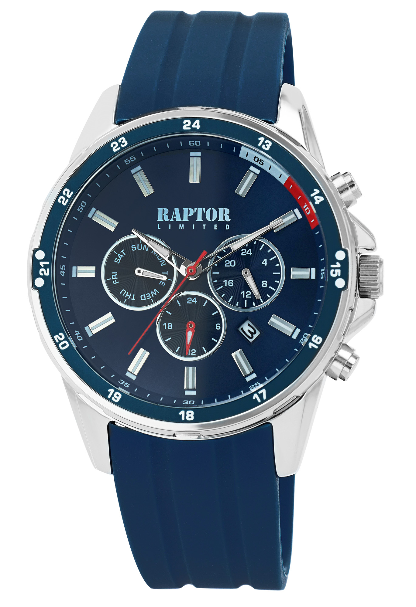 Raptor Limited Herren Multifunktionsuhr mit Silikonarmband, blau