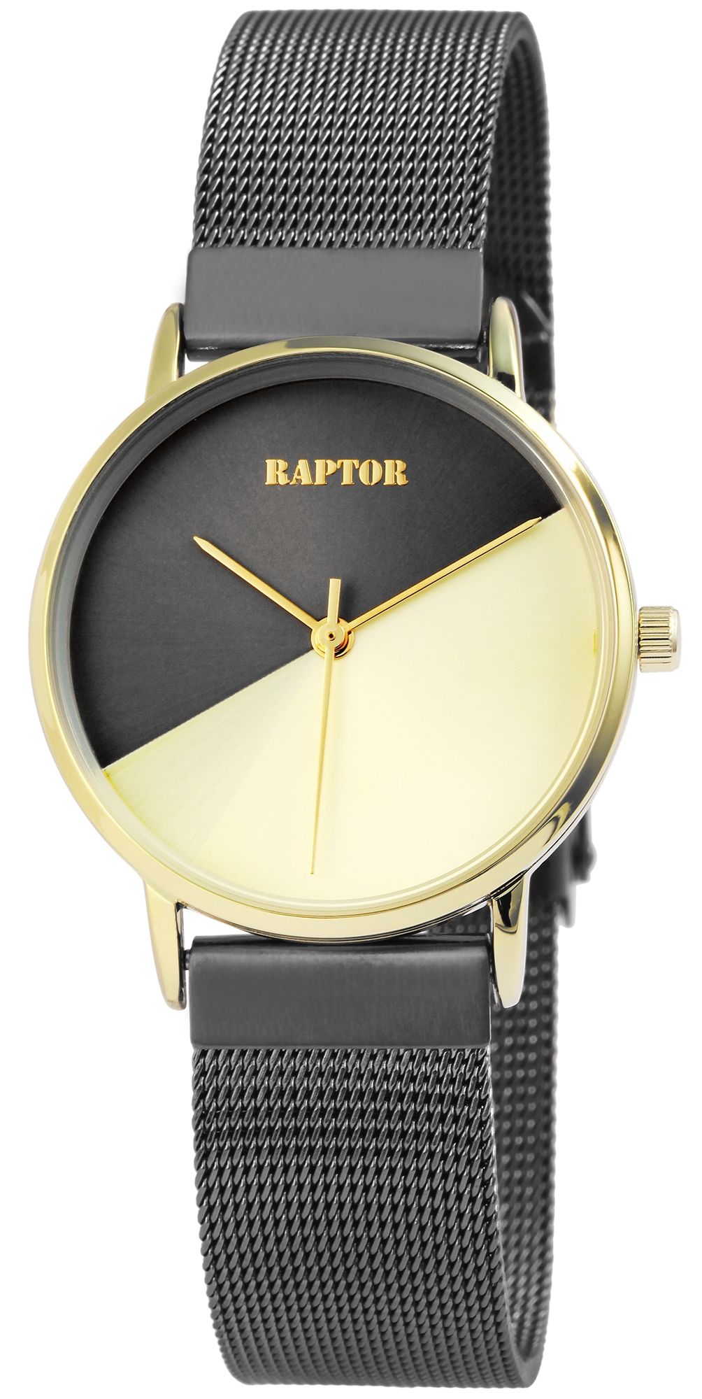 Raptor Damenarmbanduhr "Viatrix" Milanesearmband, zweifarbiges Zifferblatt, grau/goldfarben