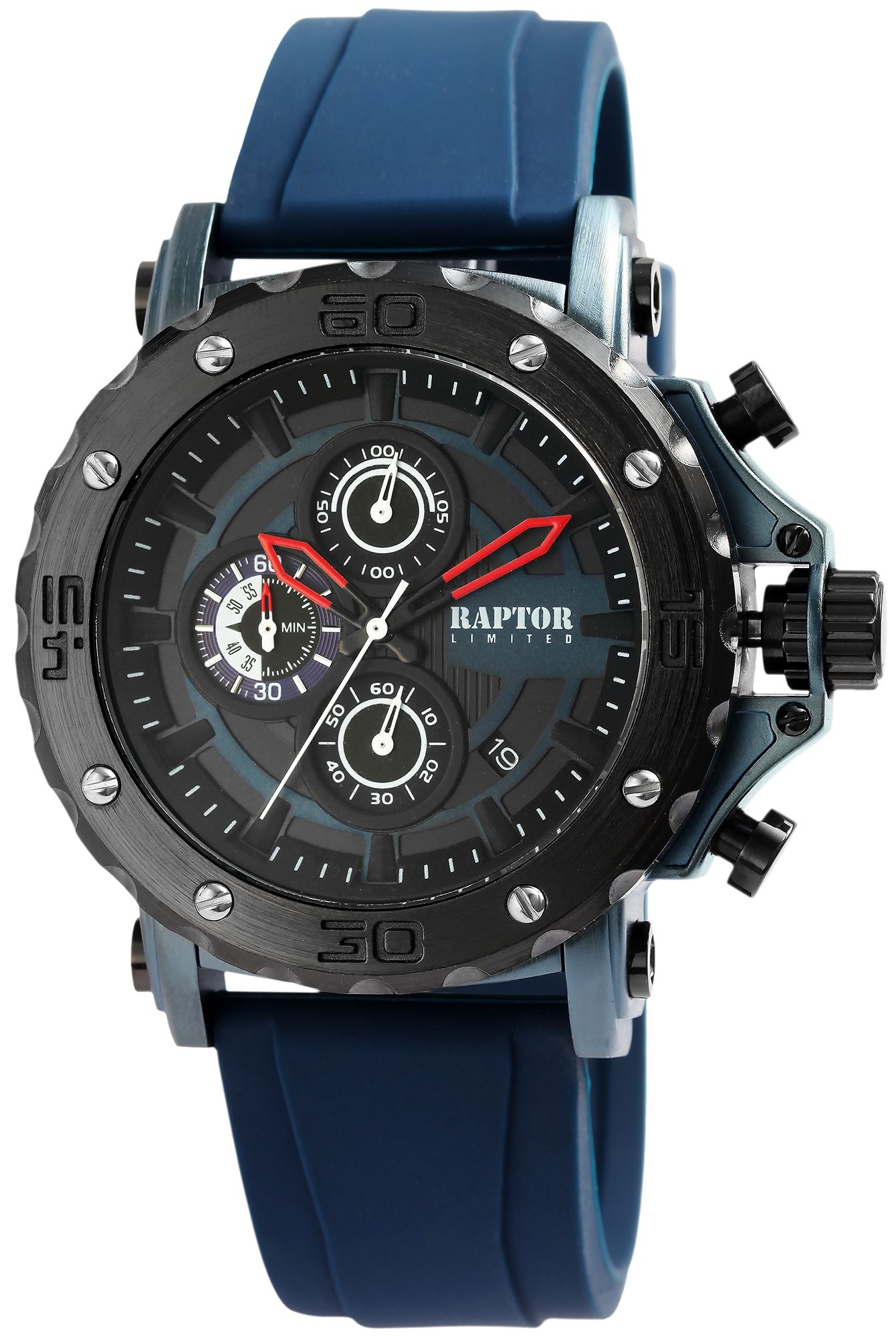 Raptor Limited Herrenchronograph "Raman" mit Silikonarmband, blau