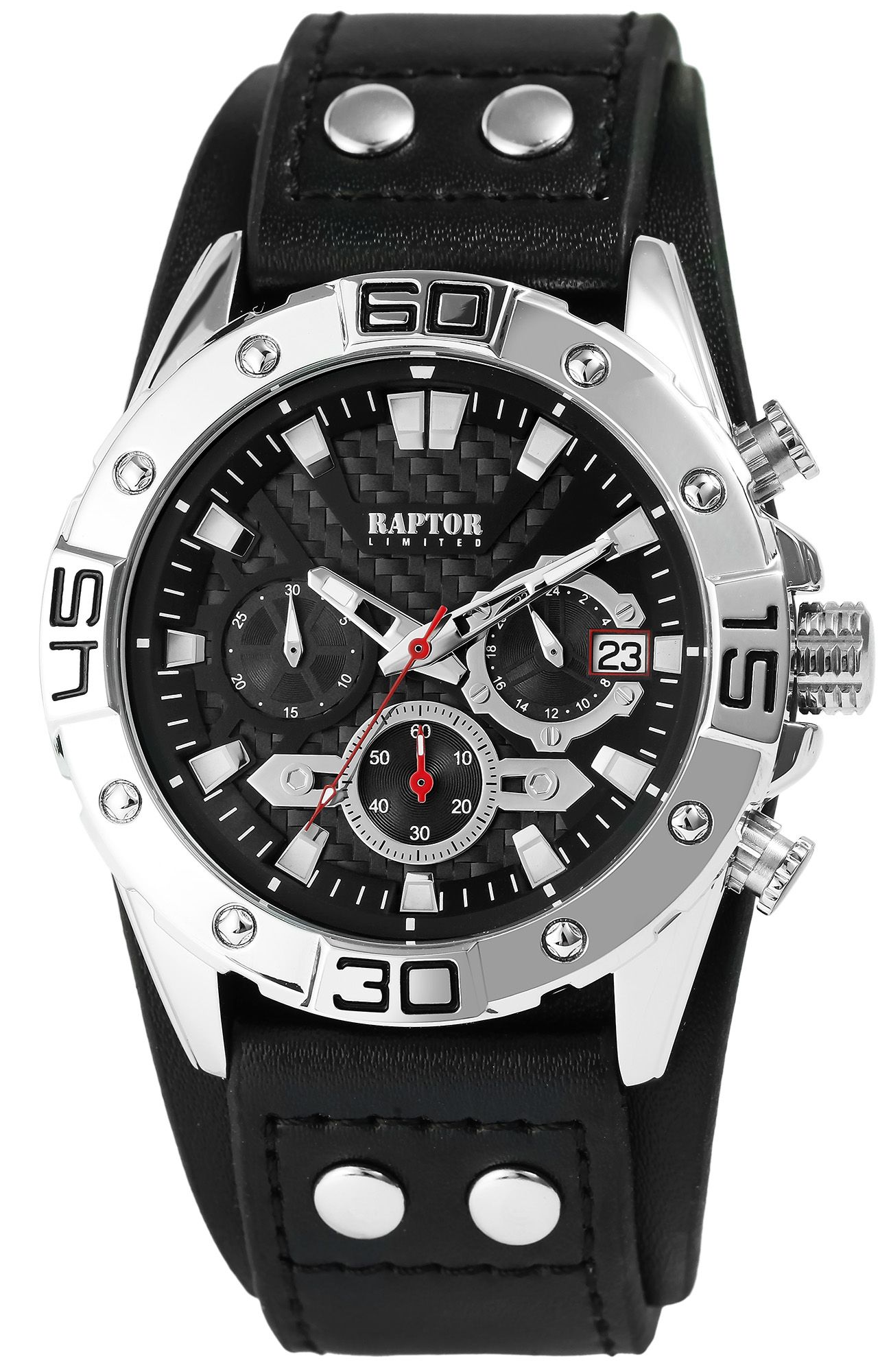 Raptor Limited Chronograph mit Echtlederband, schwarz