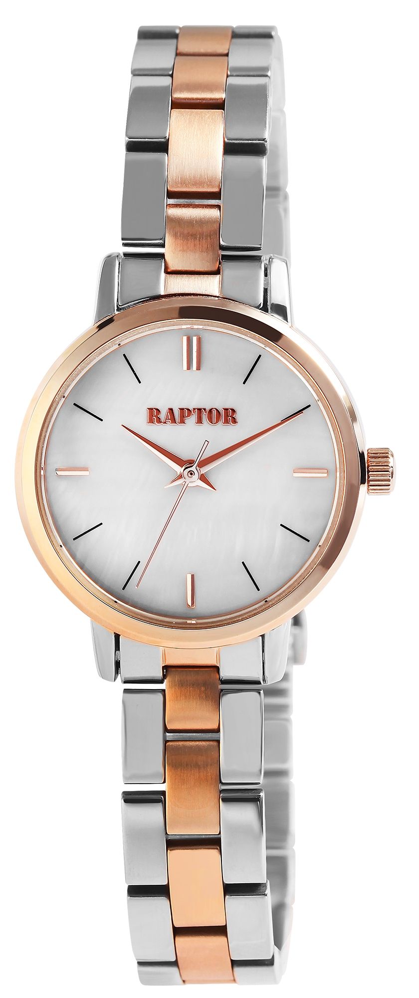 Raptor Damenuhr "Dalida" mit Edelstahlarmband, Perlmuttzifferblatt, silber- & roségoldfarben
