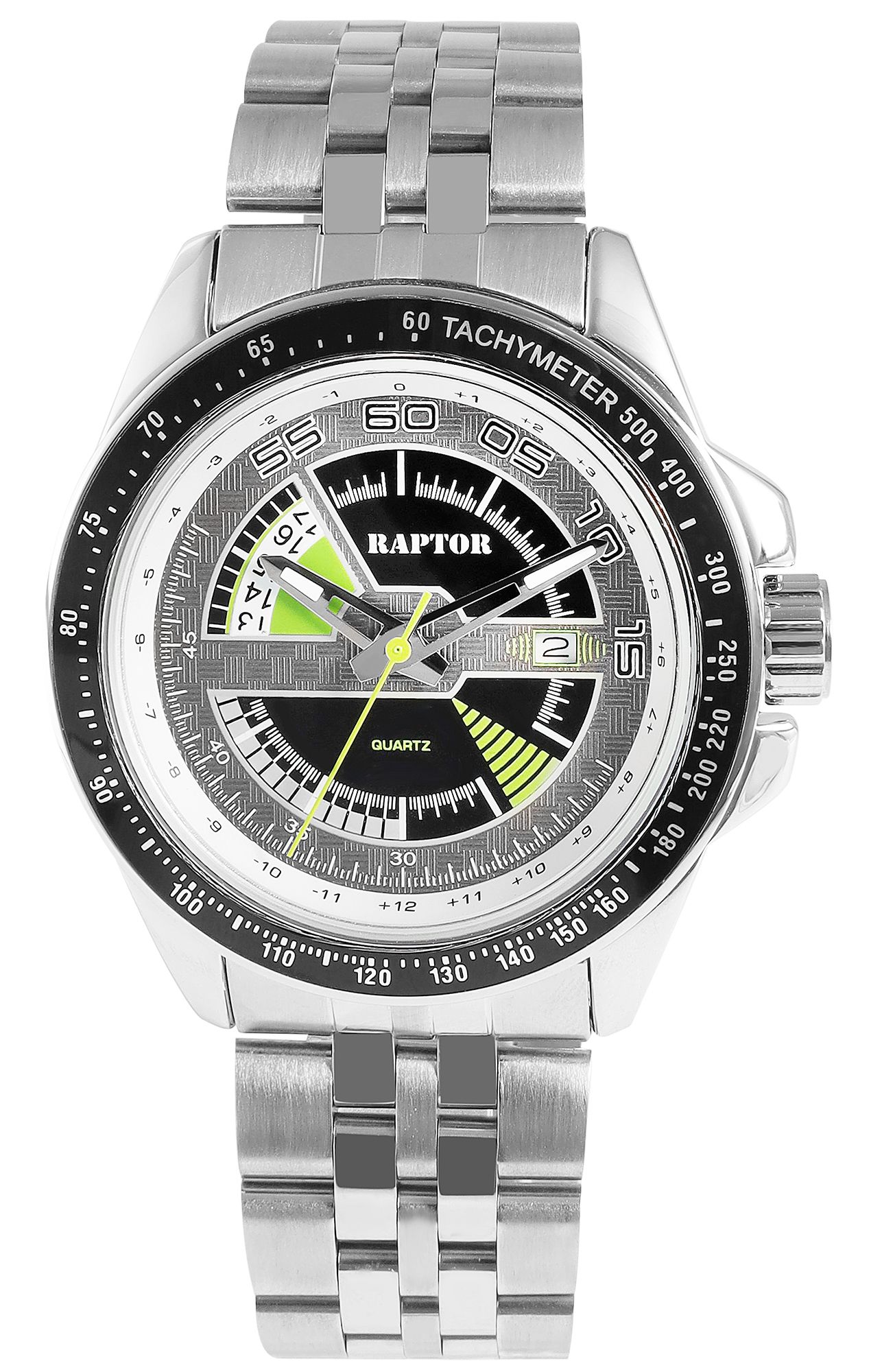 Raptor Herrenuhr "Elarian"mit Edelstahlarmband, Datumsanzeige, 5 ATM, silberfarben/schwarz