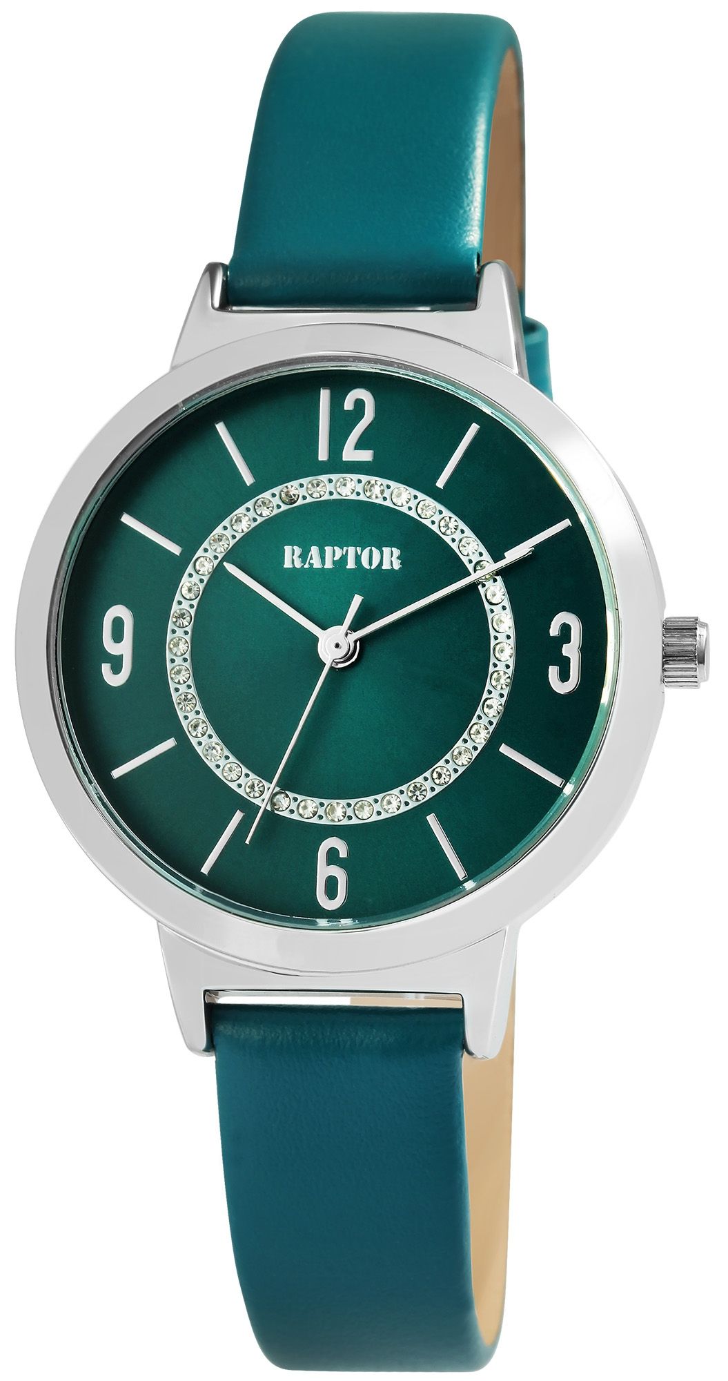 Raptor Damenuhr "Lieke" mit Echtlederarmband, petrol/silberfarben