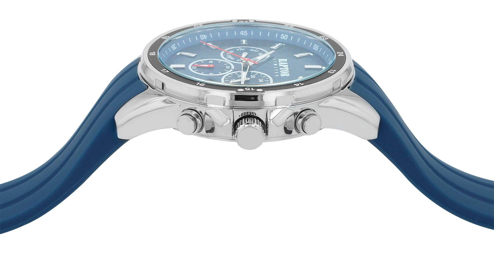 Raptor Limited Herren Multifunktionsuhr mit Silikonarmband, blau