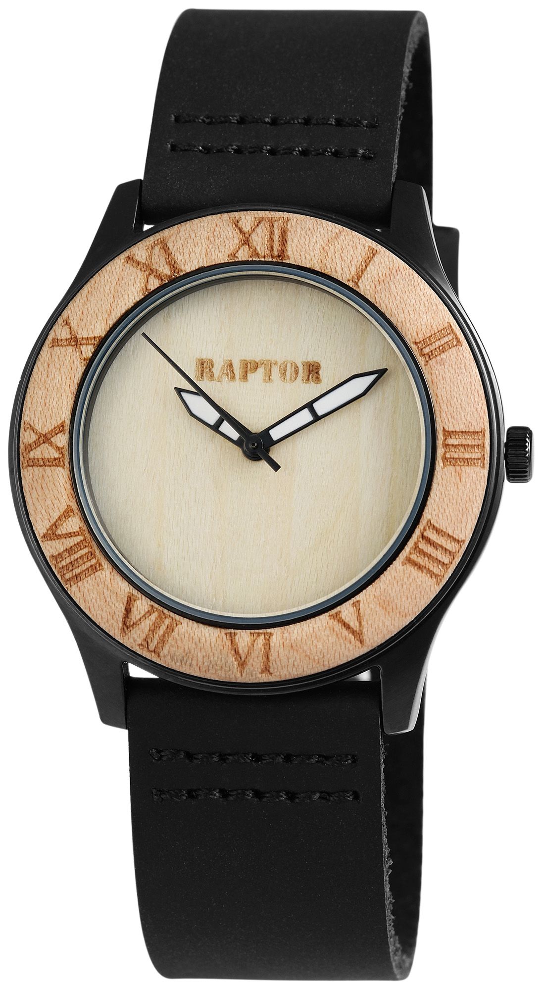 Raptor Ahorn Holz Damenuhr "Toyah" Echtlederarmband schwarz
