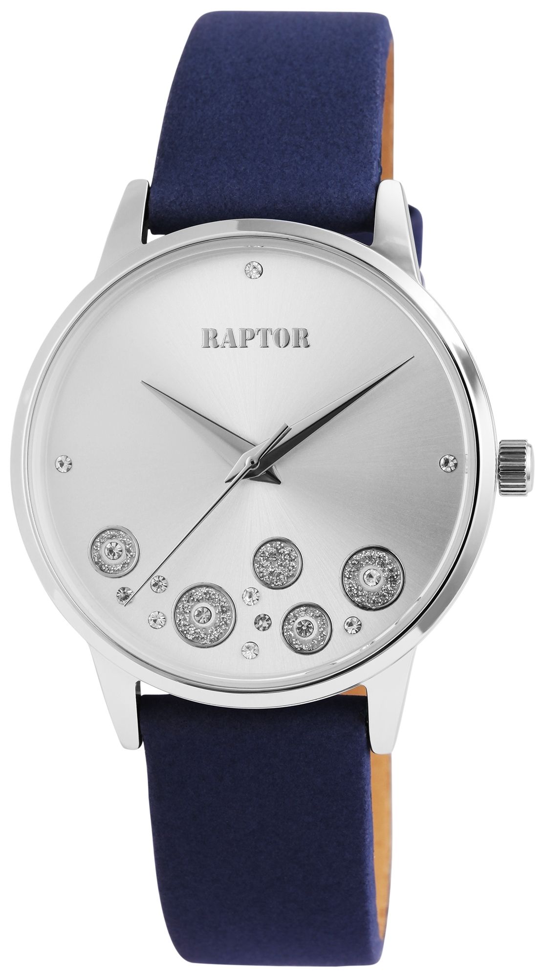 Raptor Damenuhr "Dory" mit Echtlederband, silberfarben/blau