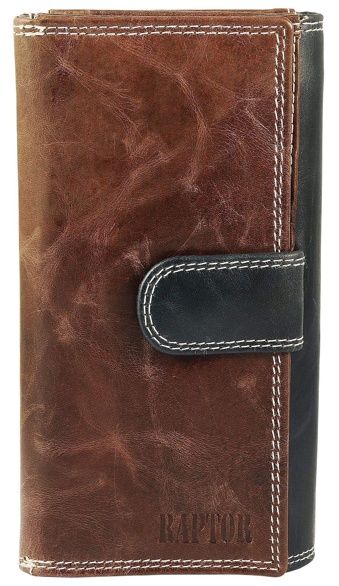 Damen Geldbörse aus Echtleder in blau/braun. Format 18 x 10 cm.