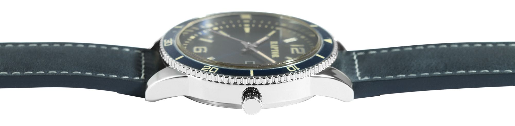 Raptor Herrenuhr "Simon" mit Echtlederarmband, Datumsanzeige, blau