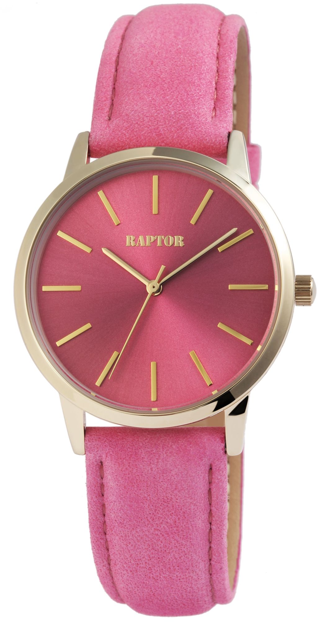 Raptor Damenarmbanduhr "Sunny" Echtlederarmband, goldfarben/pink