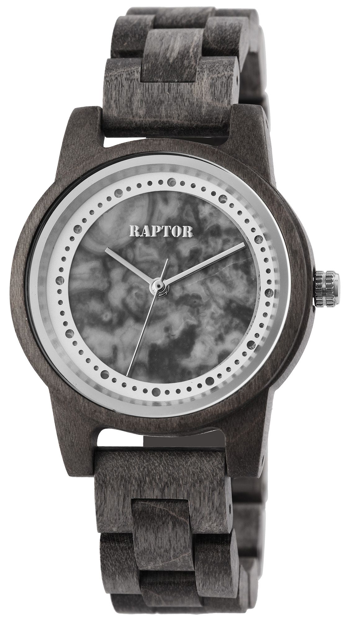 Raptor Damenarmbanduhr "Rock Nature" aus Ahornholz in grau, Zifferblatt aus Marmor