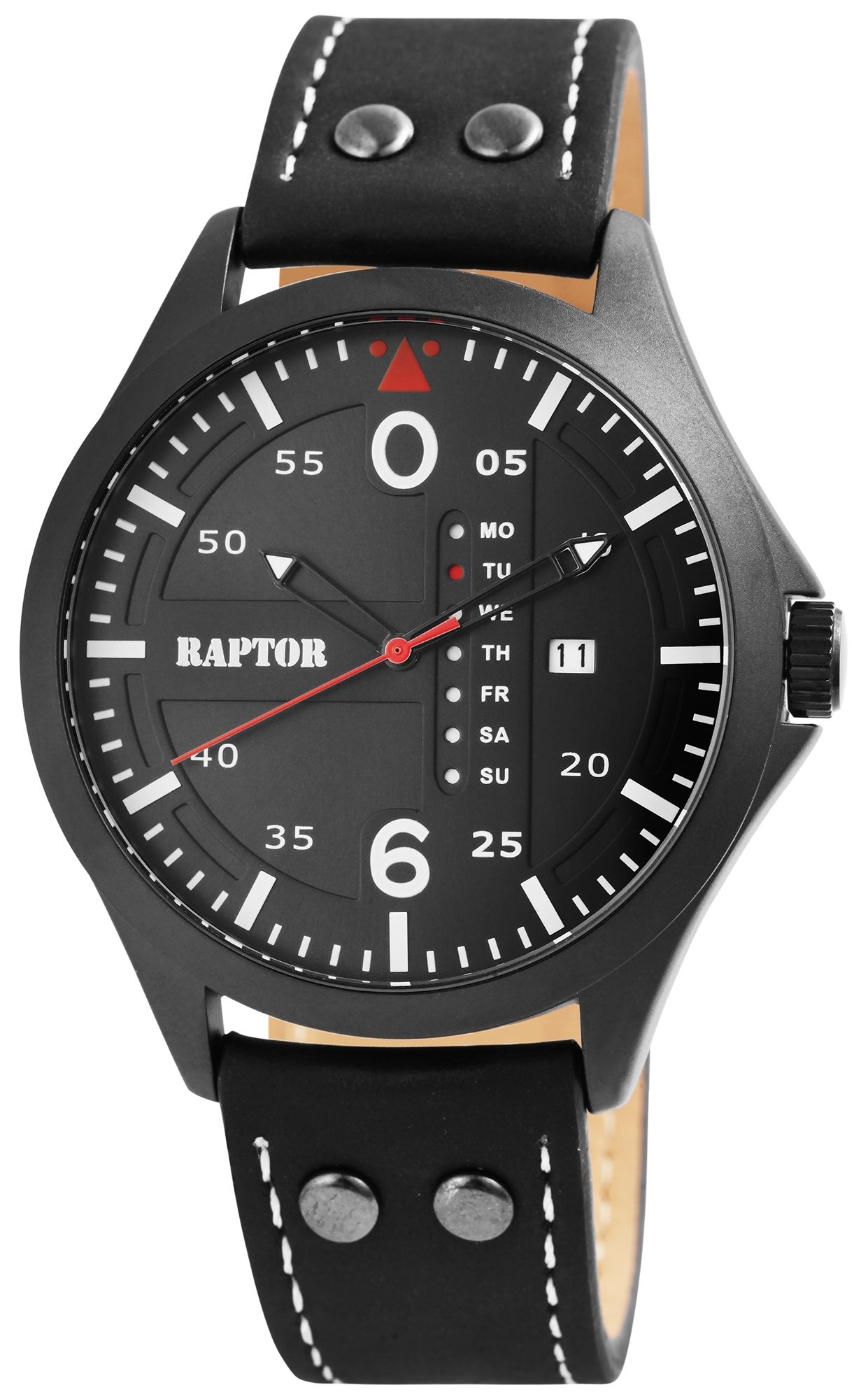 Raptor Herrenuhr "Damir" mit Echtlederarmband, schwarz