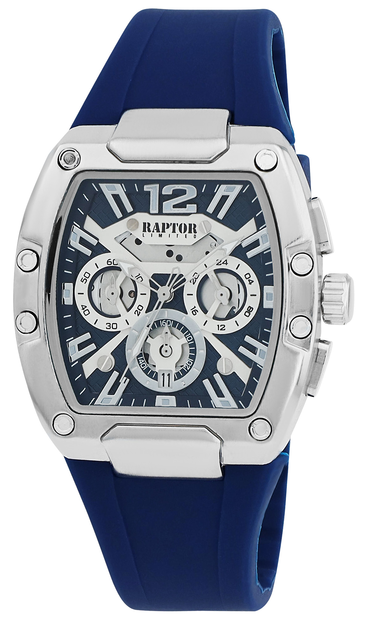 Raptor Limited Herrenuhr "Aldriel", Silikonarmband, Chronograph, blau/ silberfarben