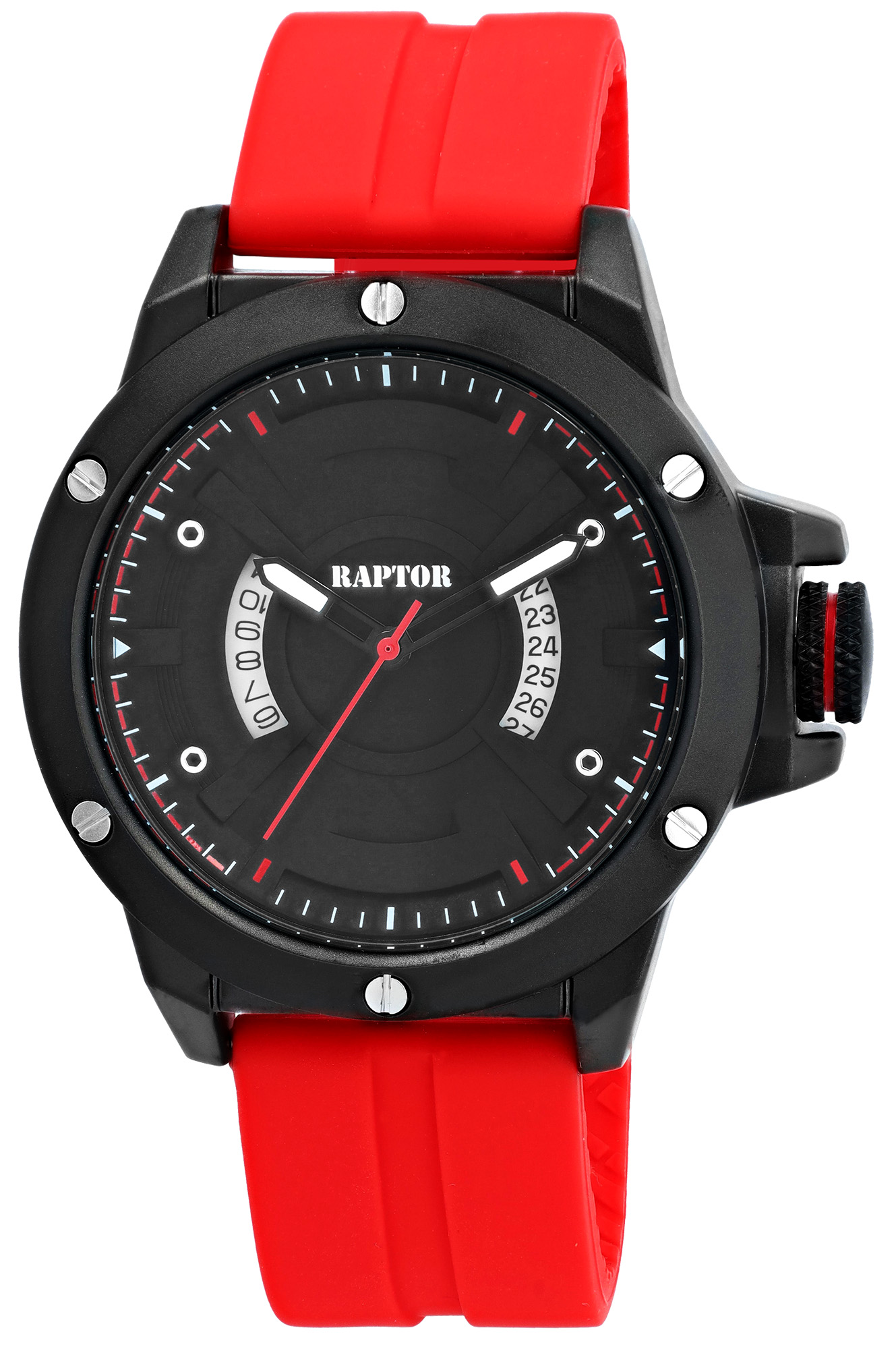Raptor Herrenuhr "Ramon" mit Silikonband Ø 46 mm, rot/ schwarz