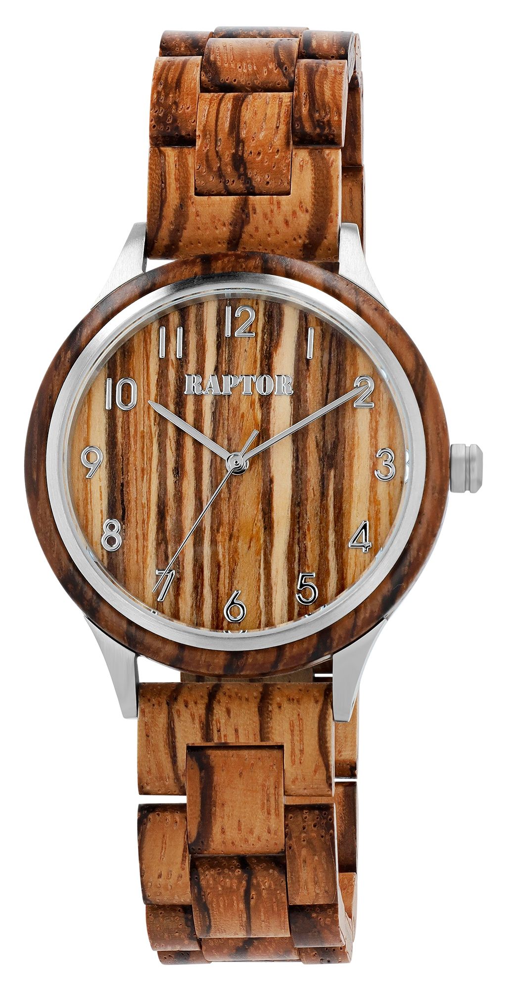 Raptor Herrenuhr "Cedric", Zebraholzarmband und -gehäuse mit Edelstahl