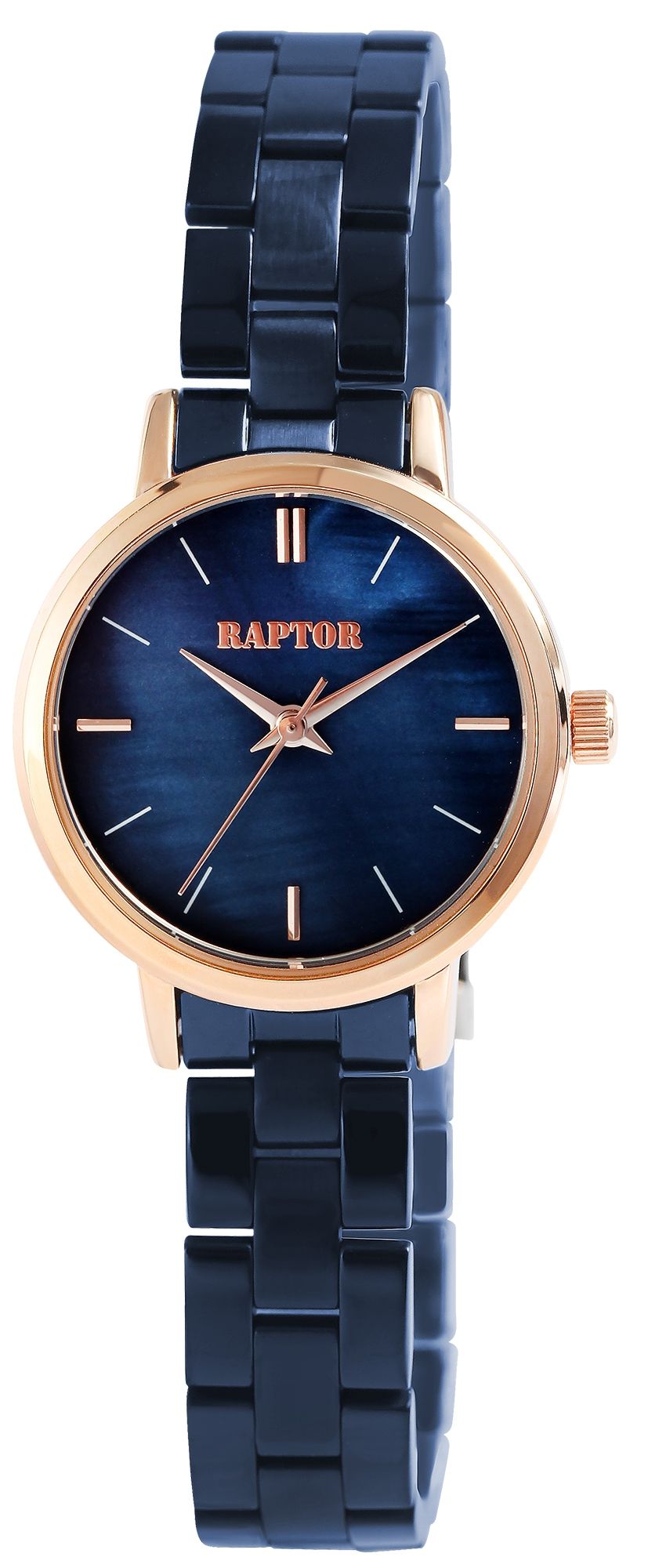 Raptor Damenuhr "Dalida" mit Edelstahlarmband, Perlmuttzifferblatt, blau/roségoldfarben