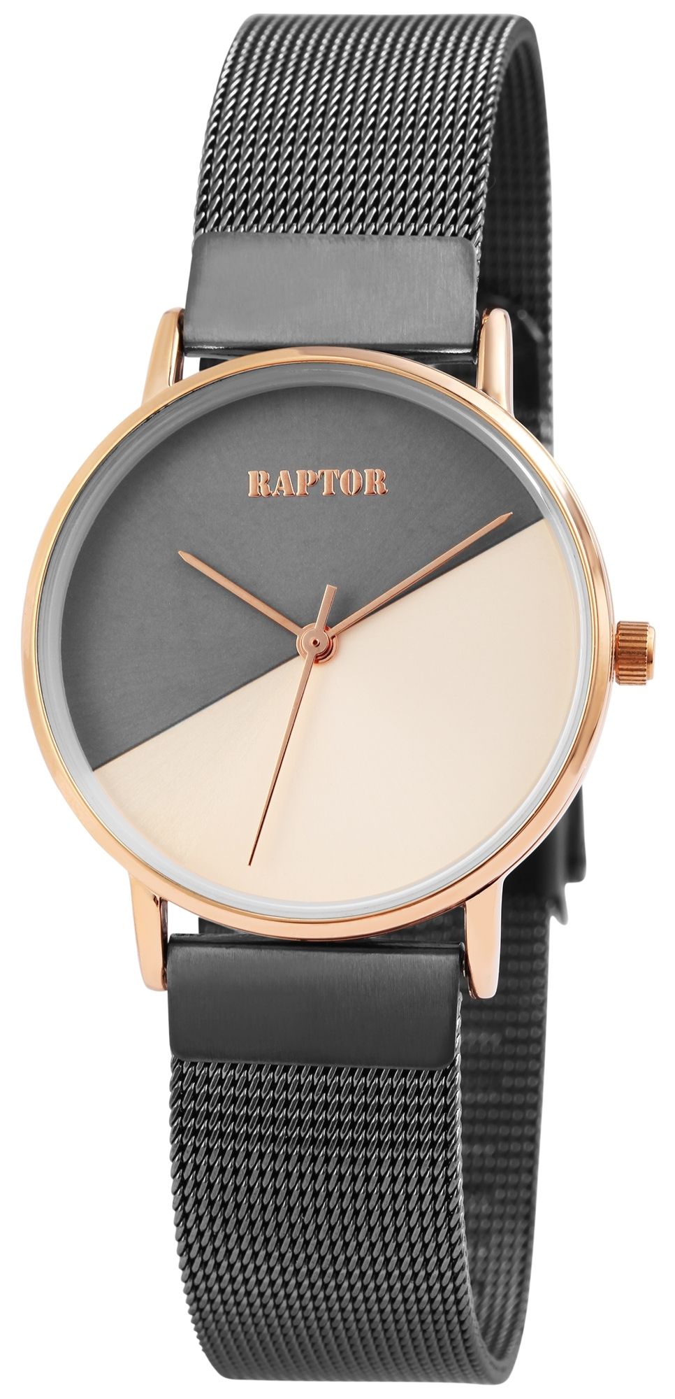 Raptor Damenarmbanduhr "Viatrix" Milanesearmband, zweifarbiges Zifferblatt, roségoldfarben/grau