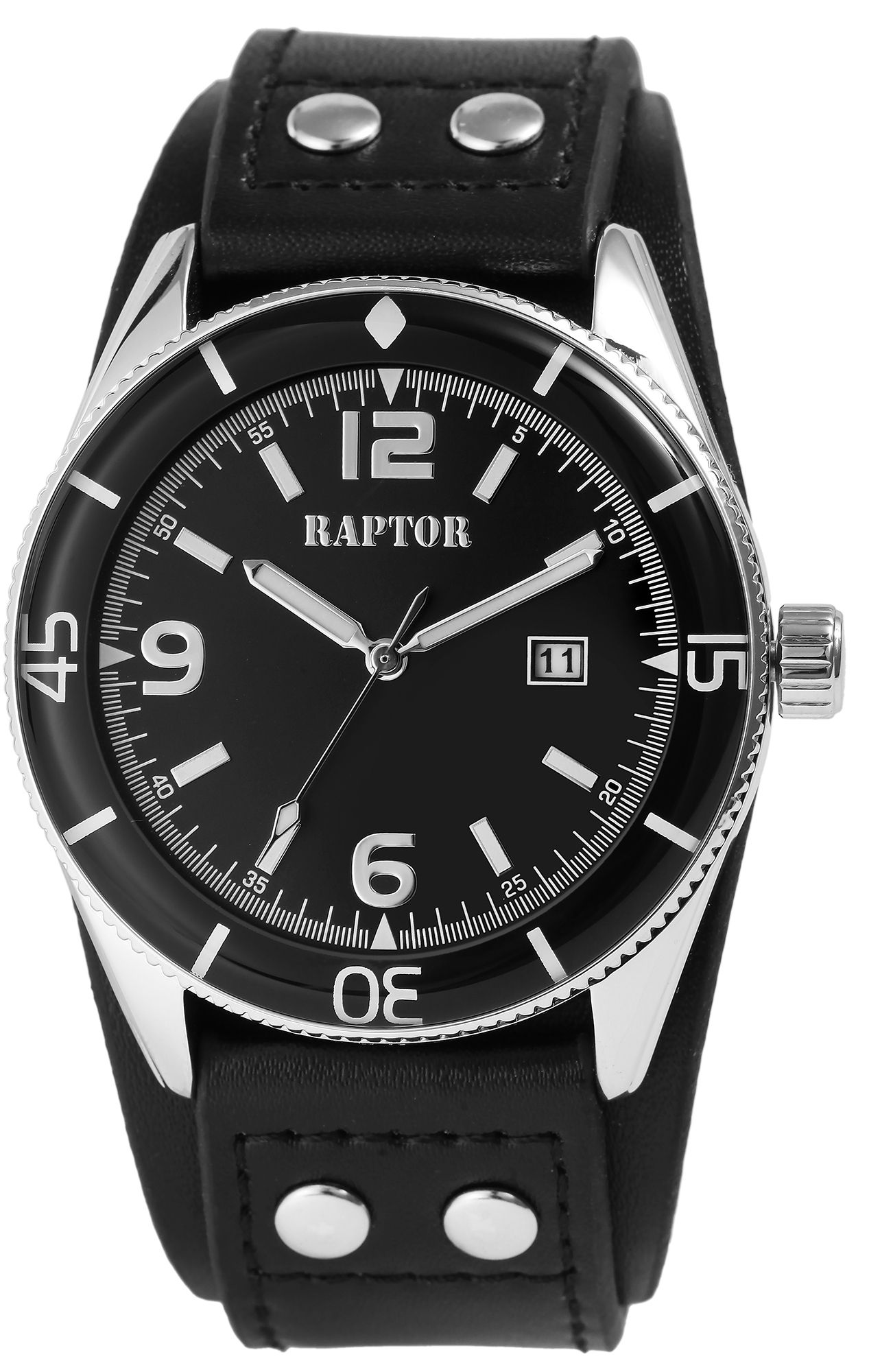 Raptor Herrenuhr "Gabin" Echtlederarmband, schwarz