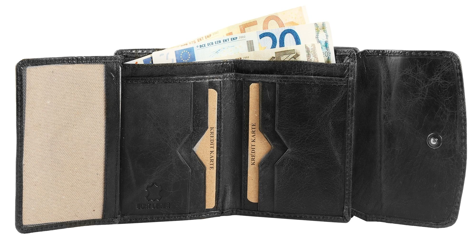 Damen Geldbörse aus Echtleder in schwarz. Format 12 x 9 cm.
