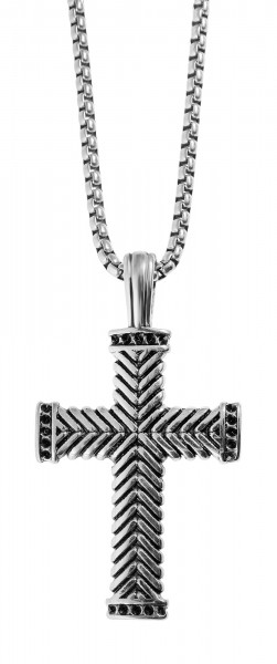 Raptor pea chain with solid cross pendant, stainless steel, 61 cm