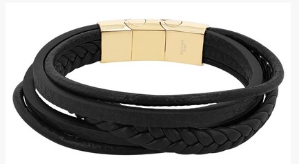 Raptor bracelet, multi-row, leather with imitation leather &amp; 316L stainless steel elements, black