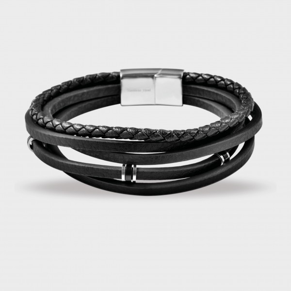 Raptor bracelet made of genuine leather, stainless steel elements, length 21 cm, black