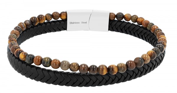 Raptor genuine leather bracelet with brown tiger&#039;s eye and magnetic clasp